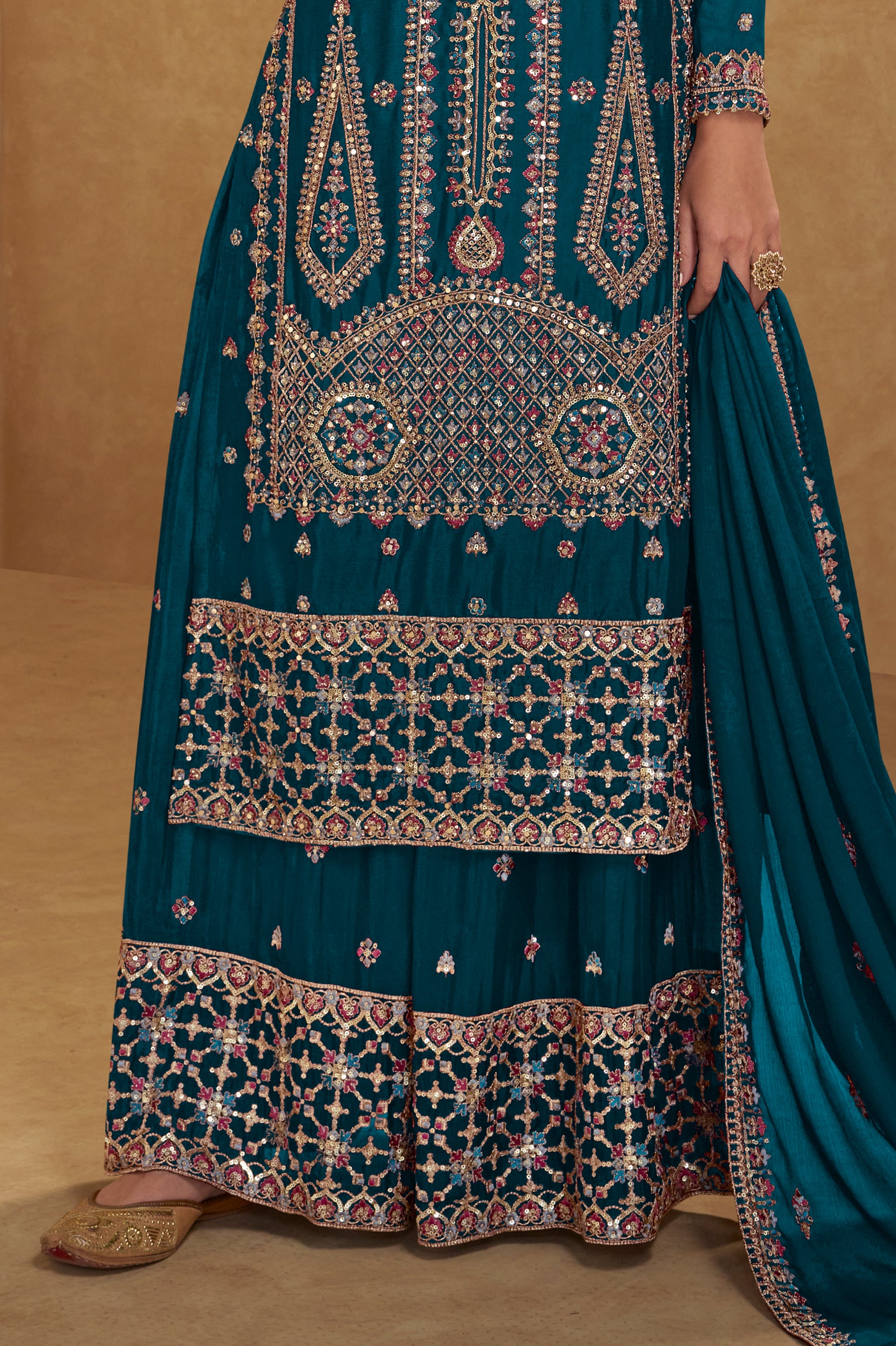 Teal Blue Readymade Embroidered Chinon Suit-SAR12234_4_SareeButa.com