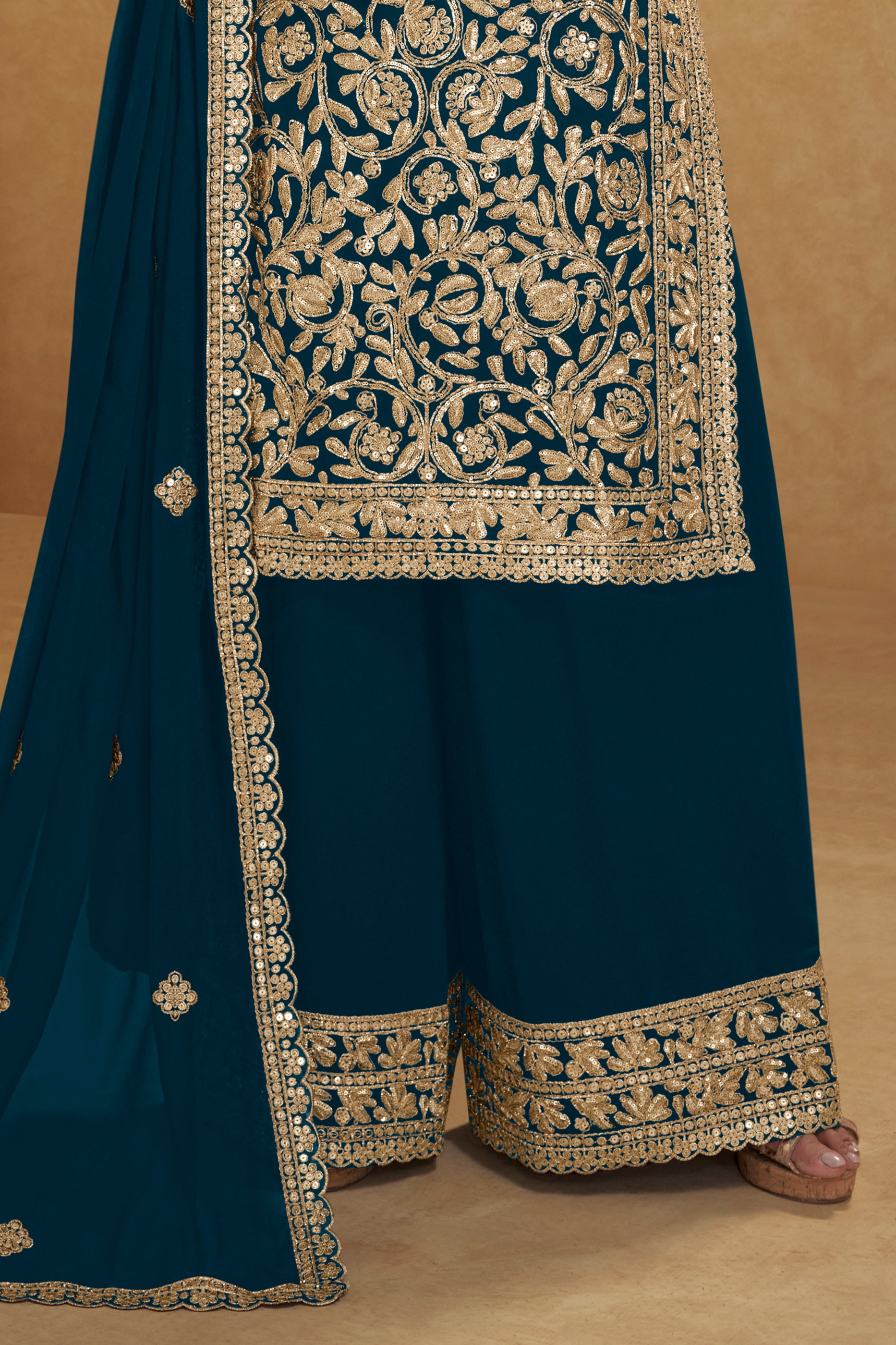 Teal Blue Readymade Embroidered Georgette Suit-SAR12205_4_SareeButa.com