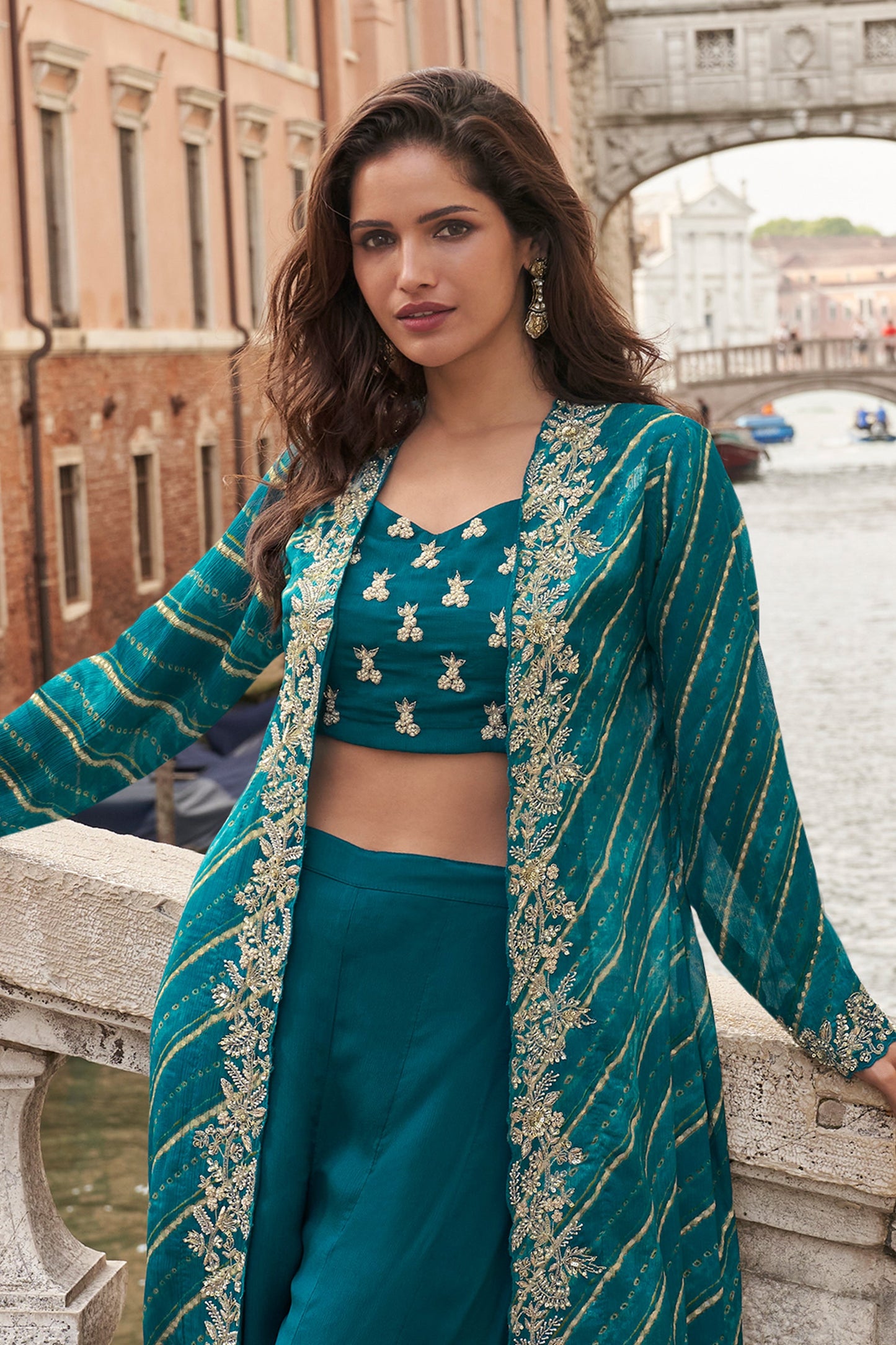Teal Blue Readymade Embroidered Palazzo Set-SAR10662_4_SareeButa.com