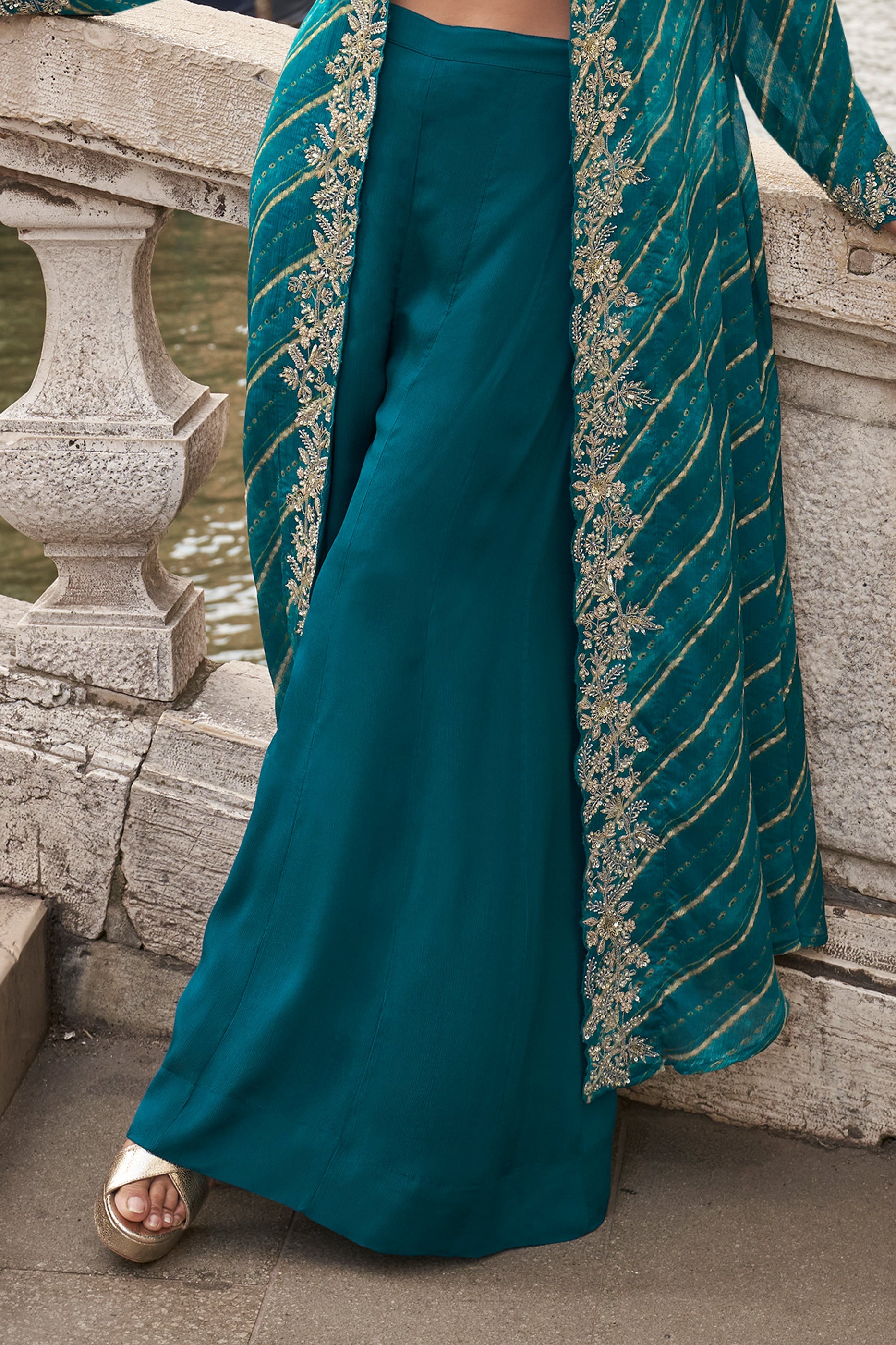 Teal Blue Readymade Embroidered Palazzo Set-SAR10662_5_SareeButa.com