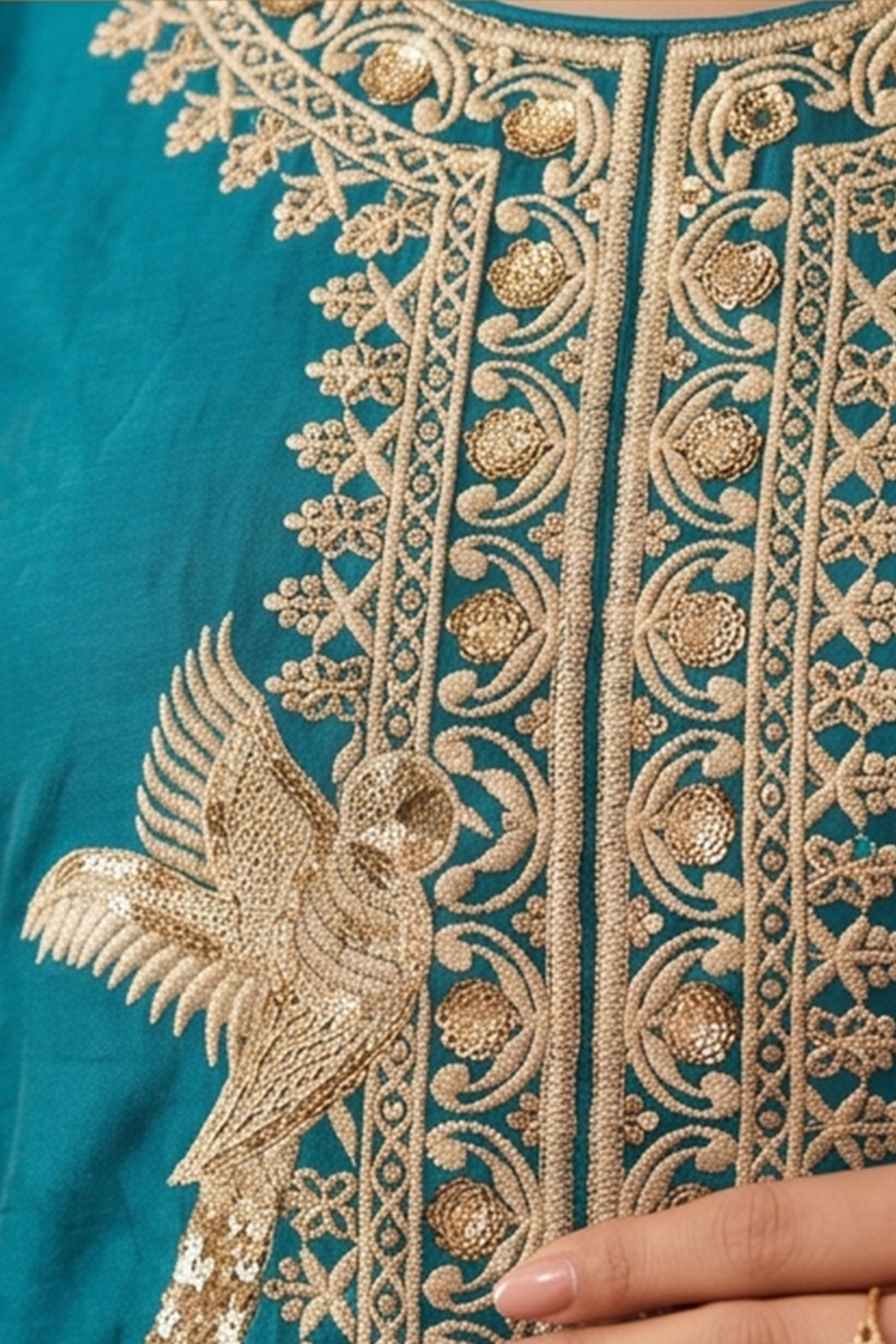 Teal Blue Readymade Embroidered Silk Sharara Suit-SAR13000_3_SareeButa.com