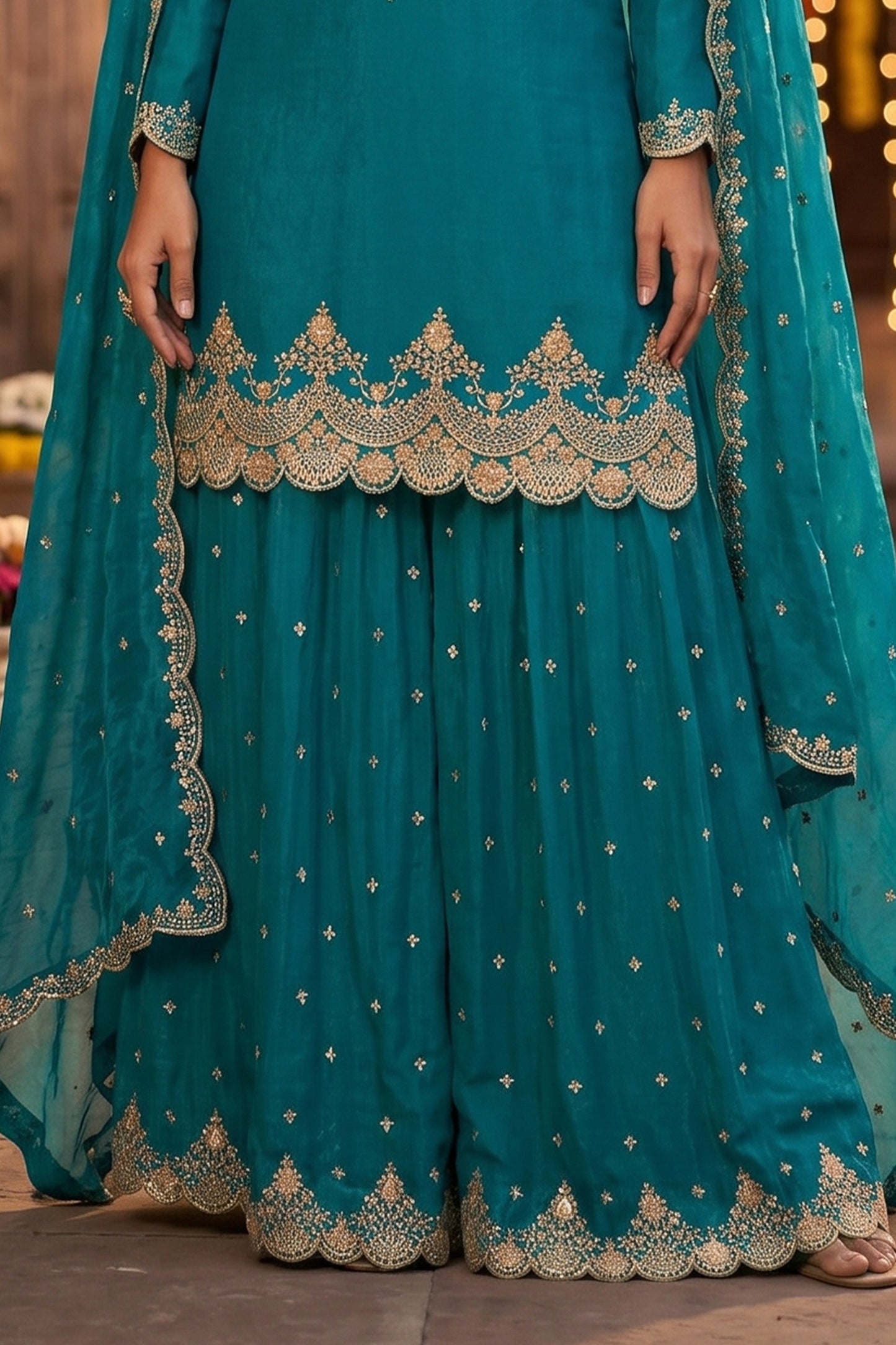 Teal Blue Readymade Embroidered Silk Sharara Suit-SAR13000_6_SareeButa.com