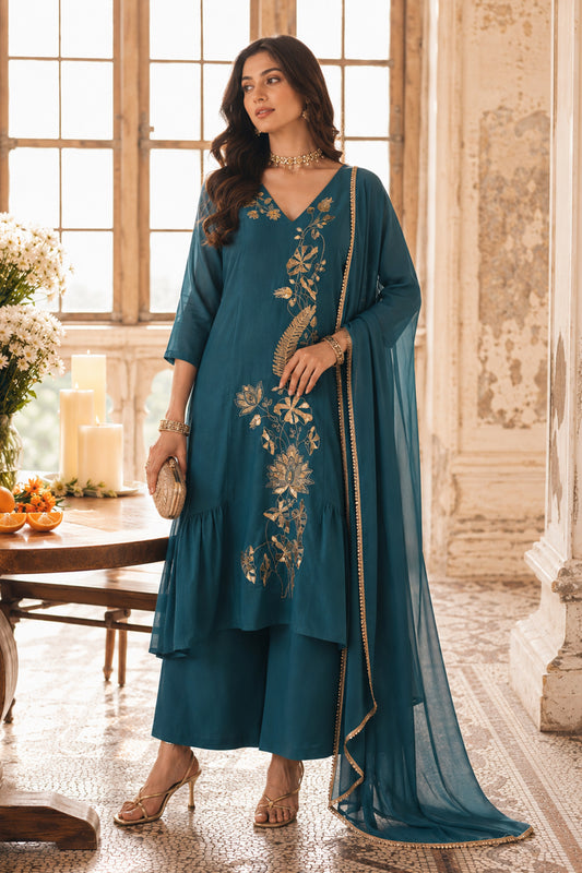 Teal Blue Readymade Mul Chanderi Suit-SAR13332_1_SareeButa.com
