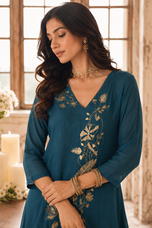 Teal Blue Readymade Mul Chanderi Suit-SAR13332_2_SareeButa.com