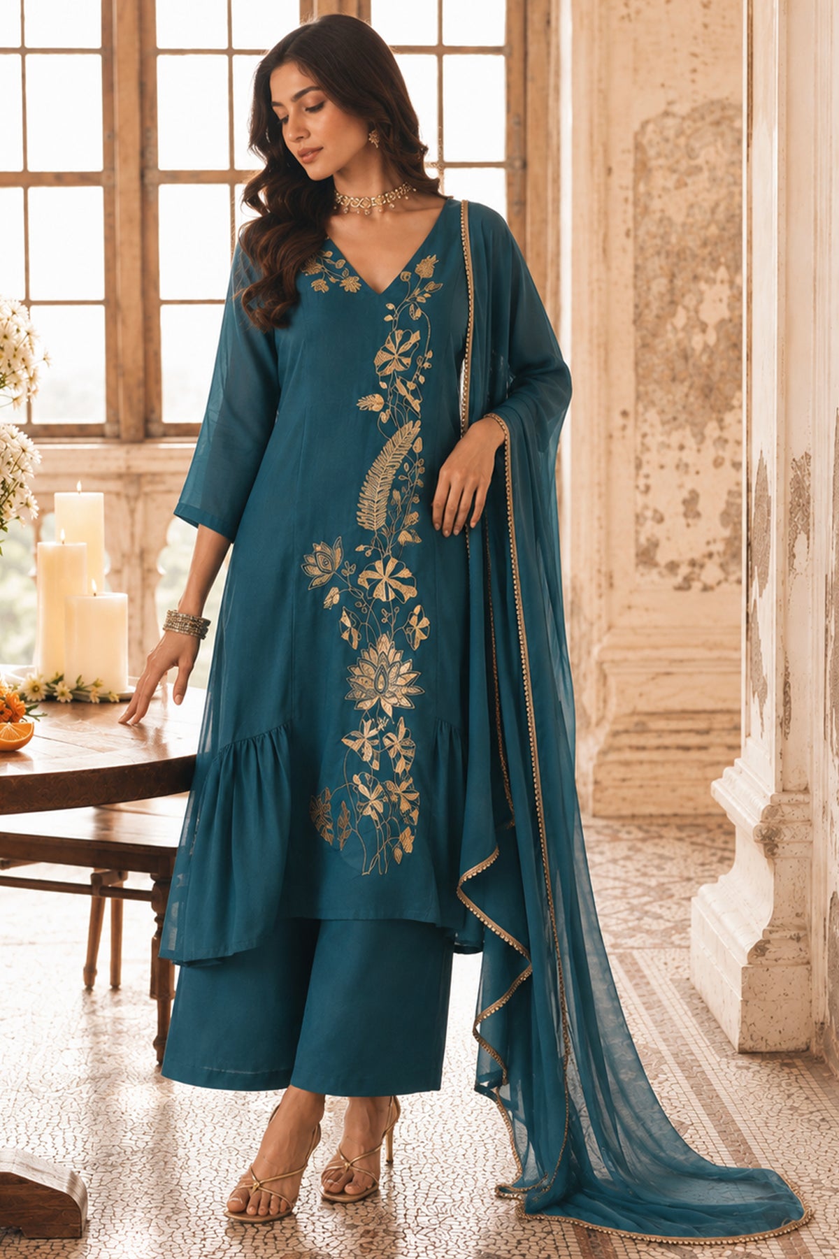 Teal Blue Readymade Mul Chanderi Suit-SAR13332_3_SareeButa.com