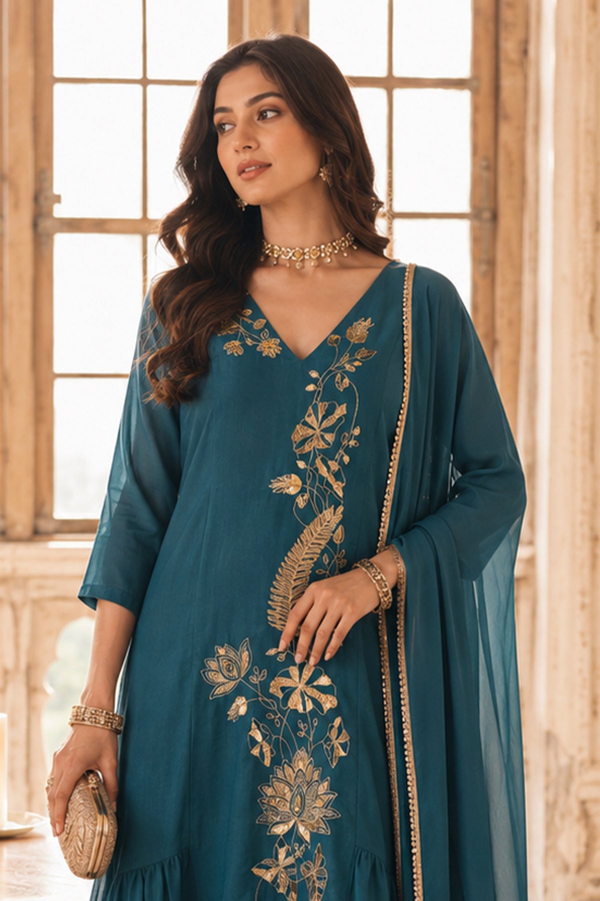 Teal Blue Readymade Mul Chanderi Suit-SAR13332_4_SareeButa.com