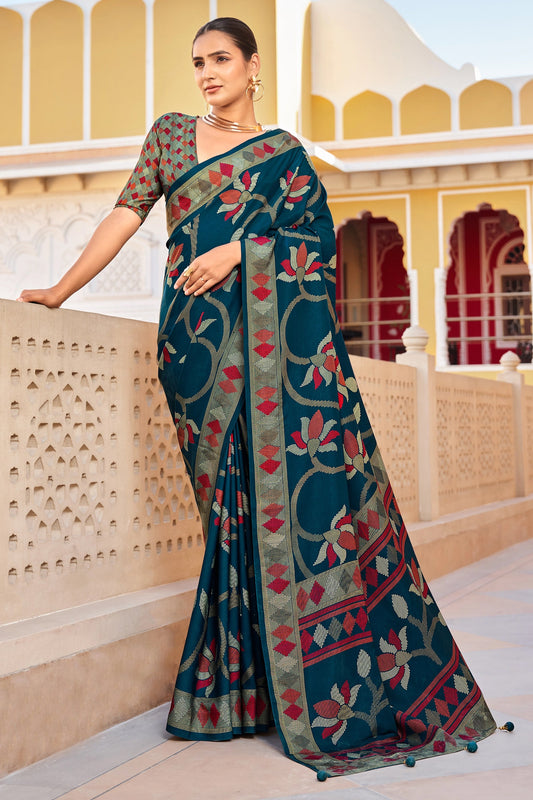 Teal Blue Silk Saree-SAR11323_1_SareeButa.com