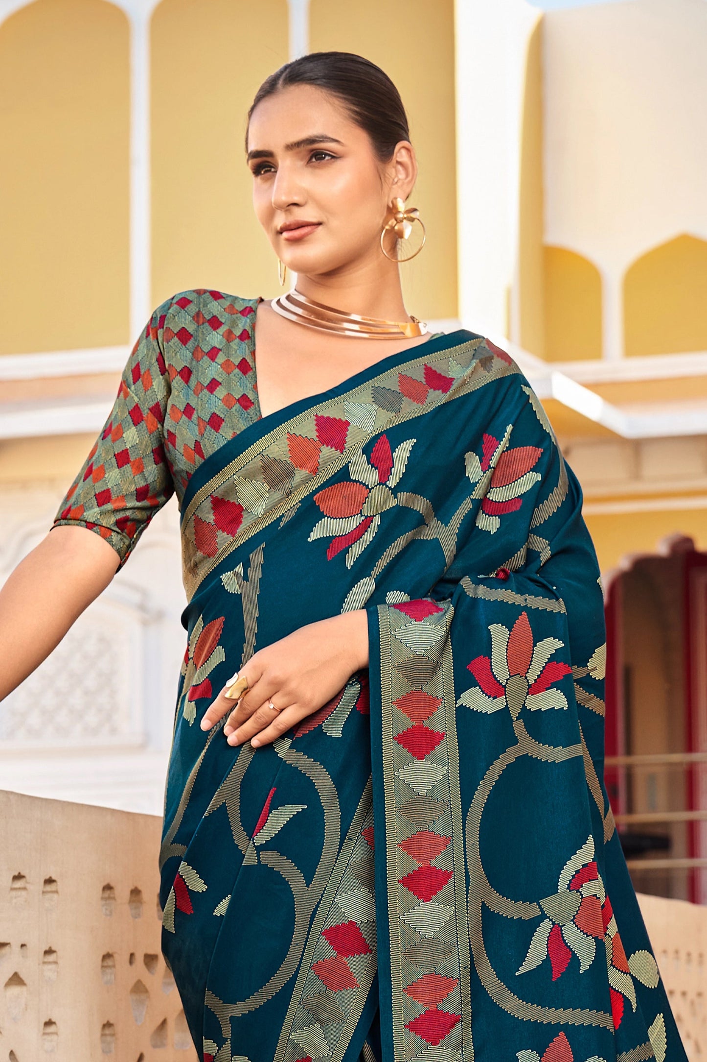 Teal Blue Silk Saree-SAR11323_3_SareeButa.com