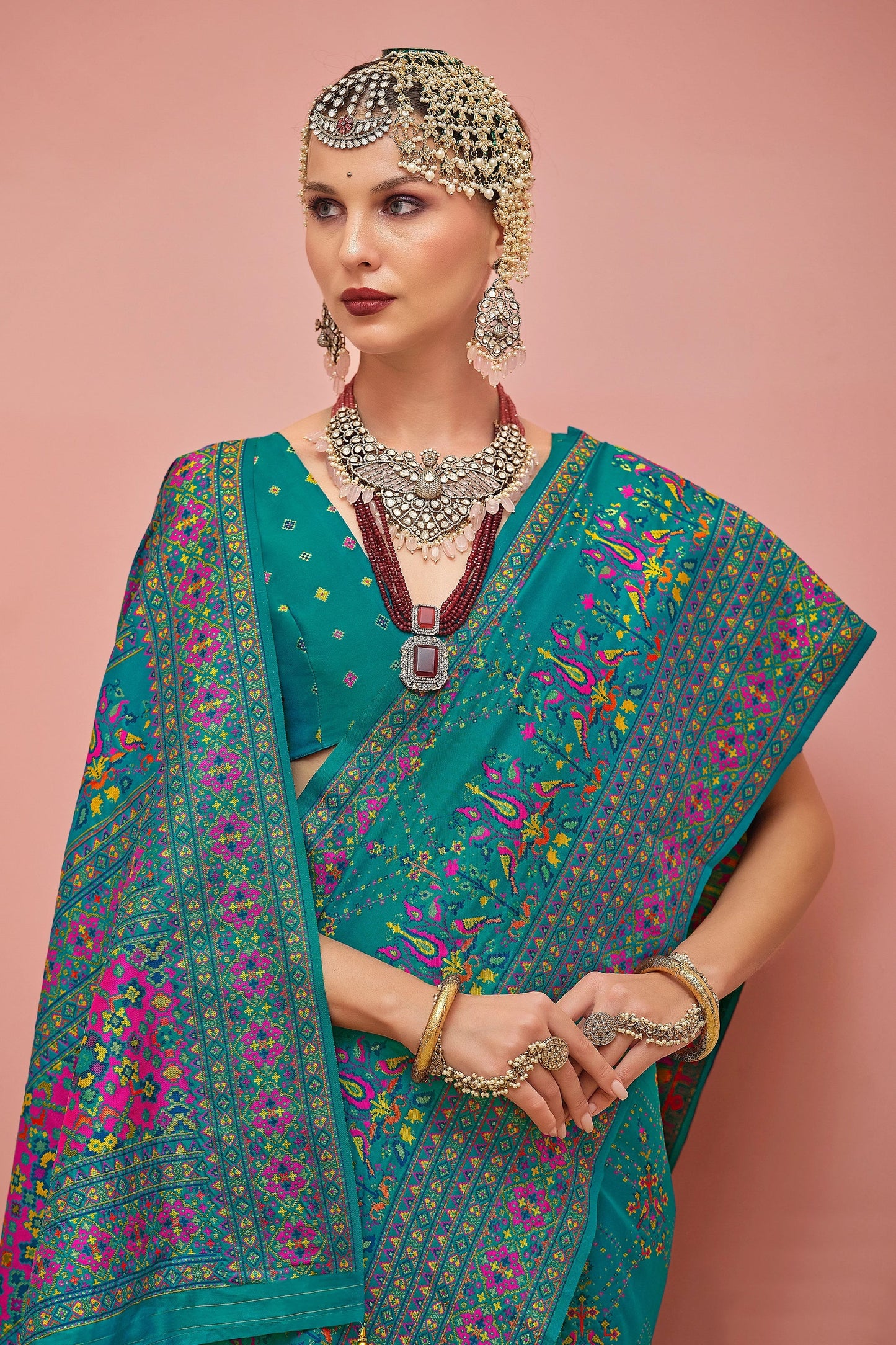 Teal Blue Woven Kashmiri Silk Saree-SAR11345_2_SareeButa.com