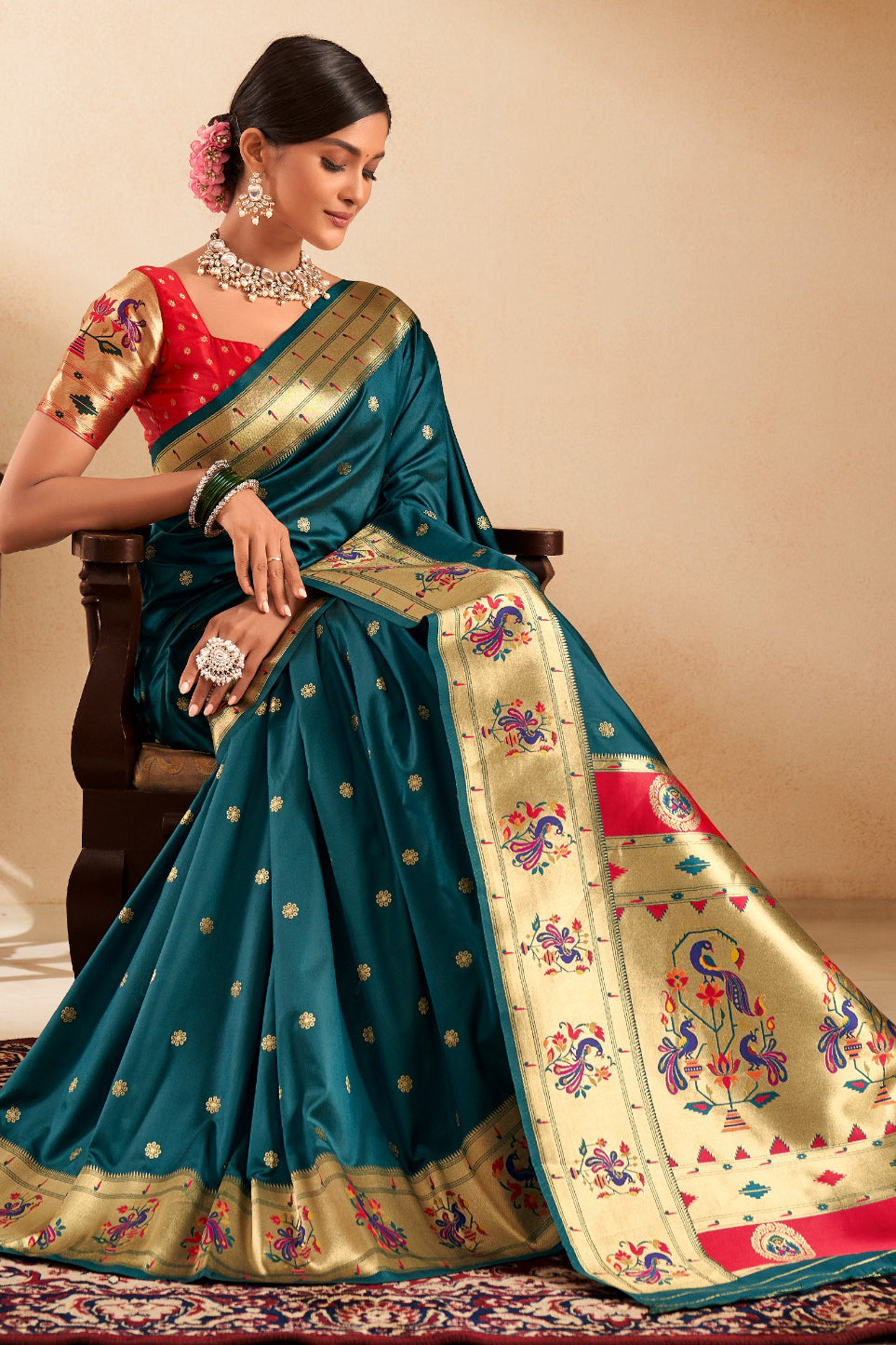 Teal Blue Woven Paithani Saree-ZB134714_3_SareeButa.com