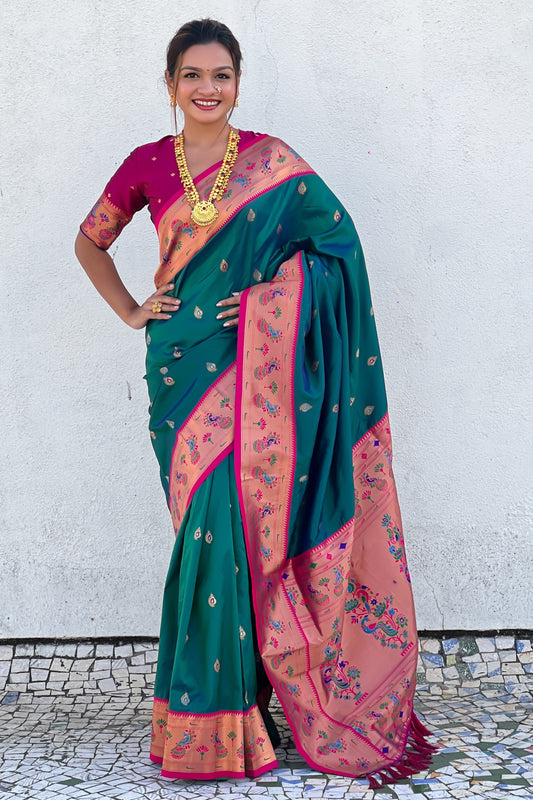 Teal Blue Woven Paithani Saree-ZB134804_1_SareeButa.com