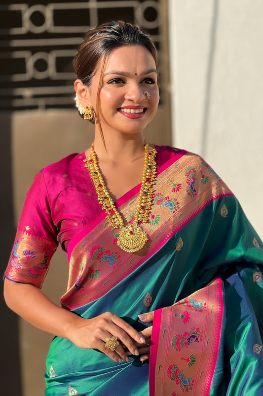 Teal Blue Woven Paithani Saree-ZB134804_2_SareeButa.com