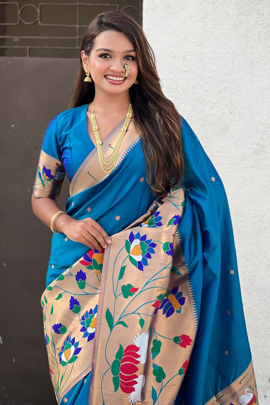 Teal Blue Woven Paithani Saree-ZB134861_2_SareeButa.com