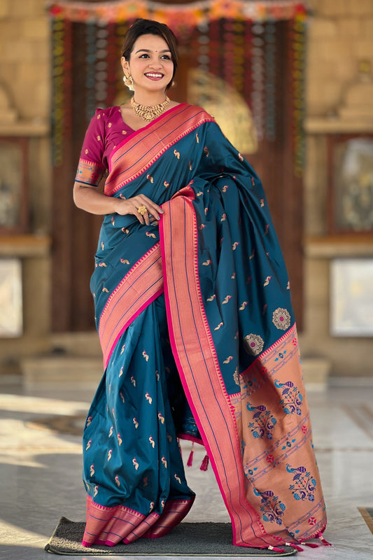 Teal Blue Woven Paithani Saree-ZB134868_1_SareeButa.com