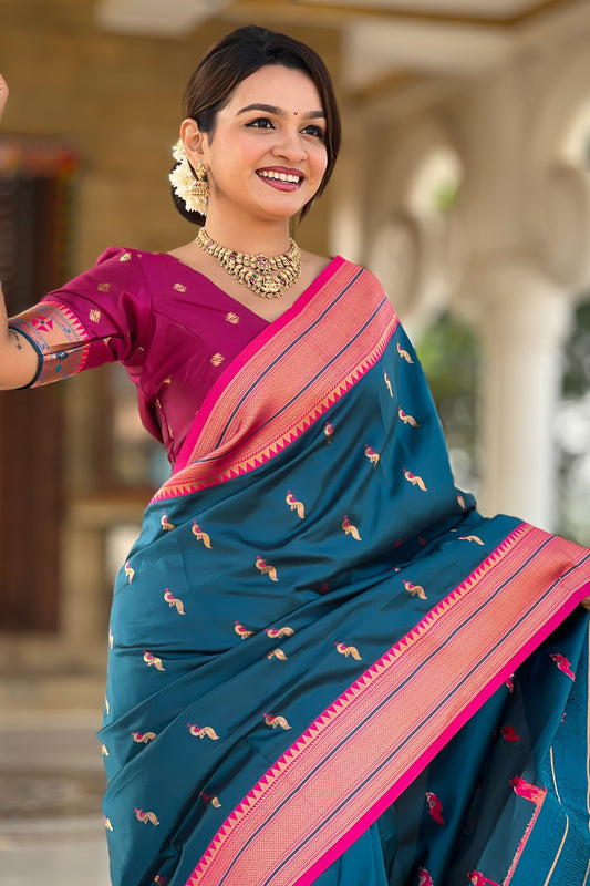 Teal Blue Woven Paithani Saree-ZB134868_2_SareeButa.com