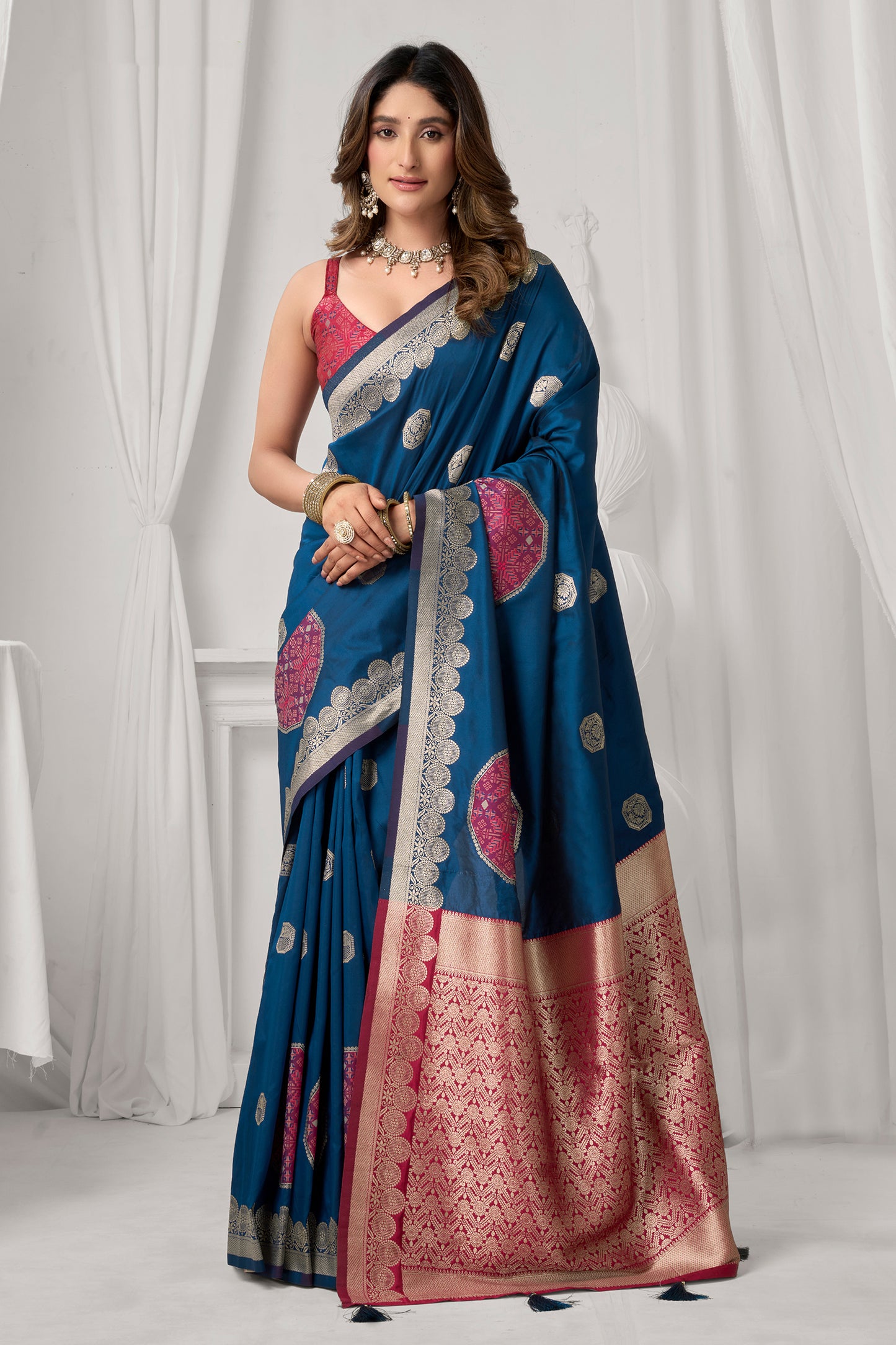 Teal Blue Woven Silk Saree-SAR12676_1_SareeButa.com
