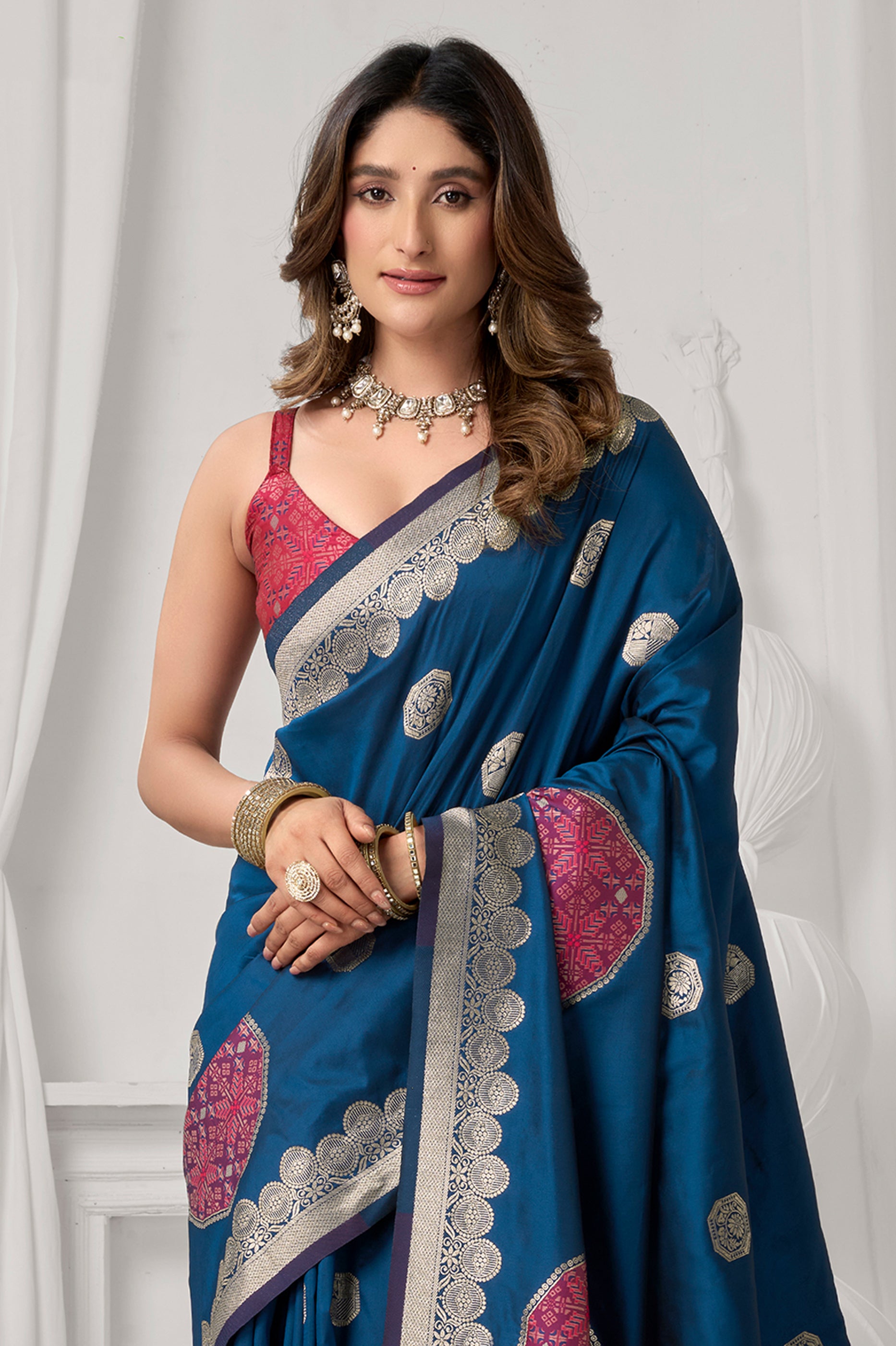 Teal Blue Woven Silk Saree-SAR12676_2_SareeButa.com