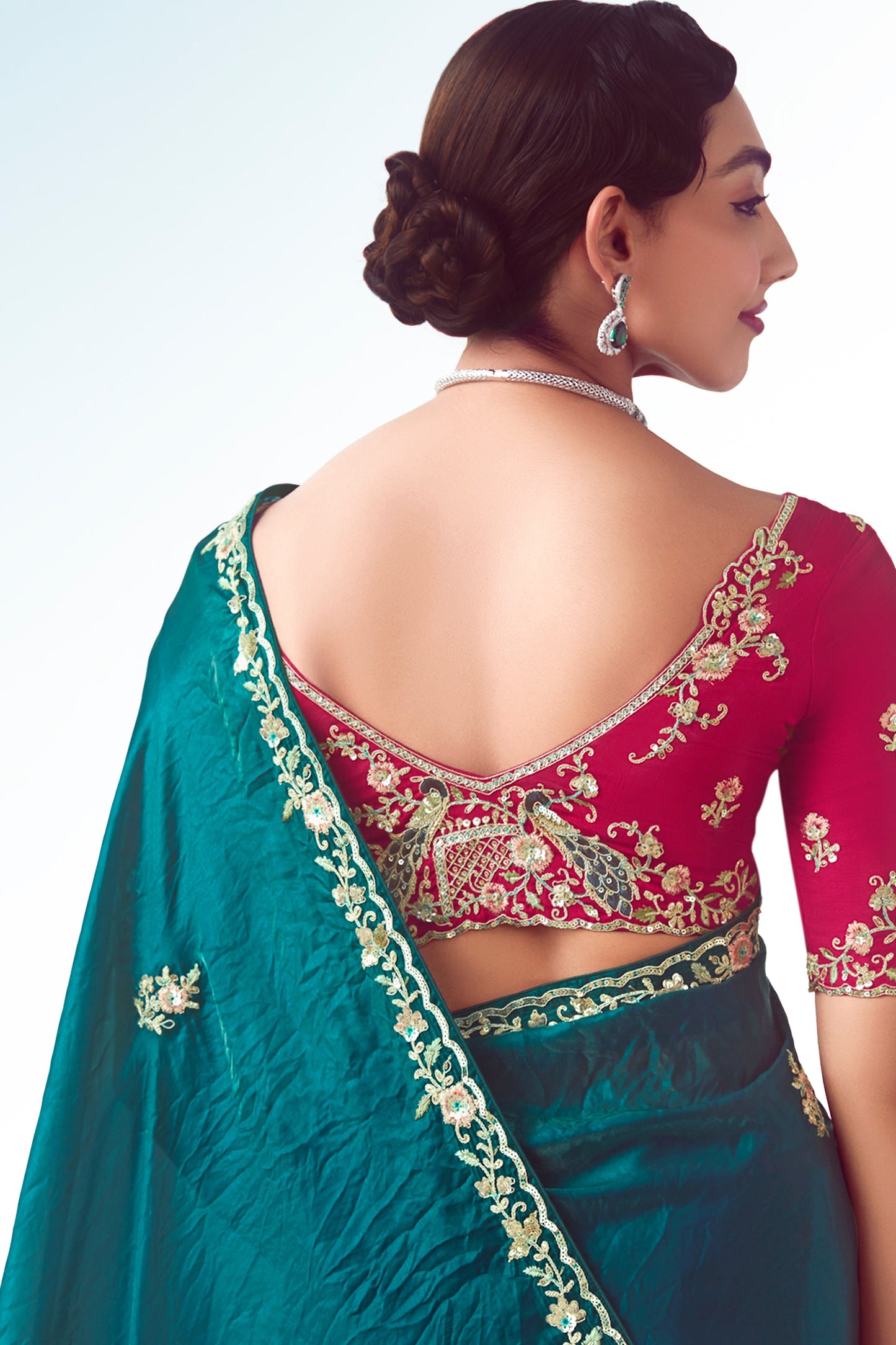 Teal Embroidered Organza Saree-ZB134771_3_SareeButa.com