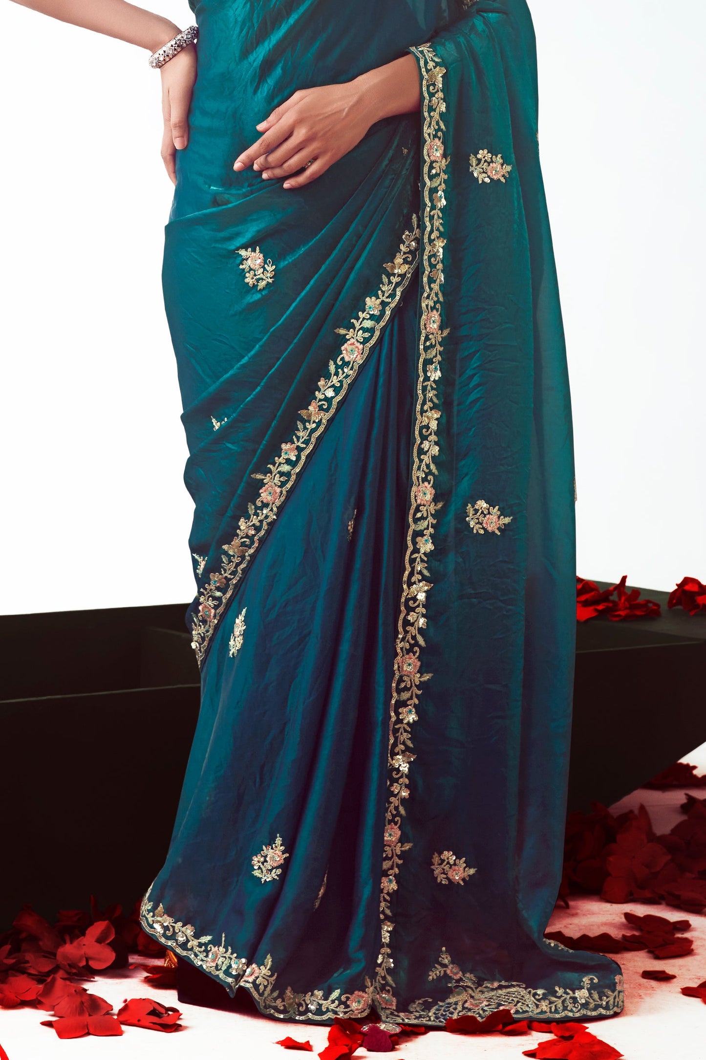 Teal Embroidered Organza Saree-ZB134771_5_SareeButa.com