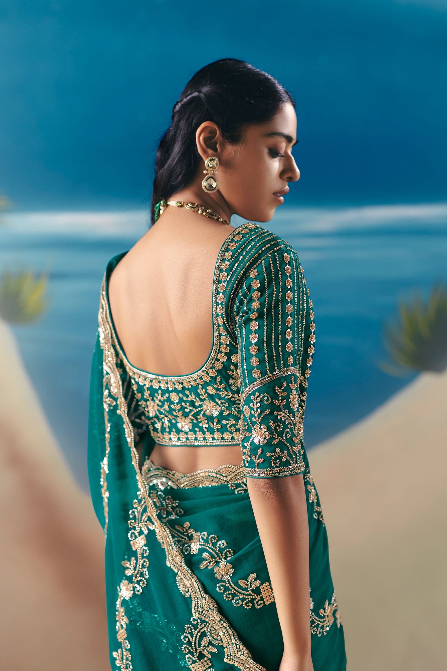 Teal Green Embroidered Satin Organza Saree-SAR11045_4_SareeButa.com