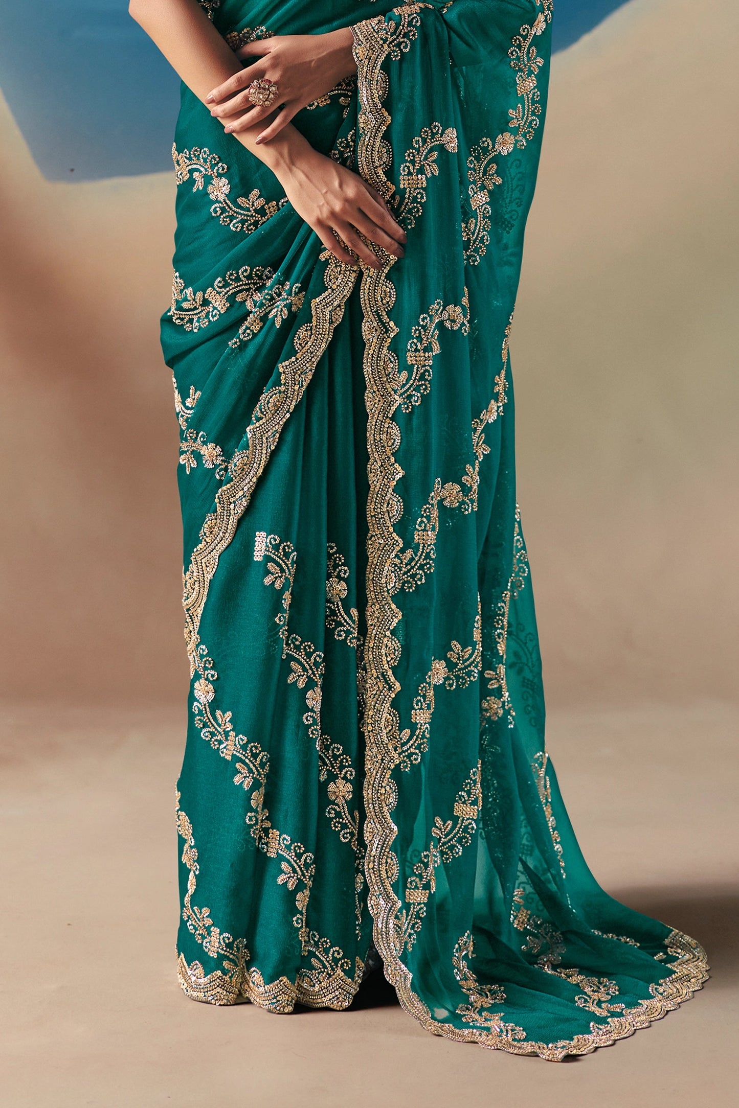 Teal Green Embroidered Satin Organza Saree-SAR11045_5_SareeButa.com