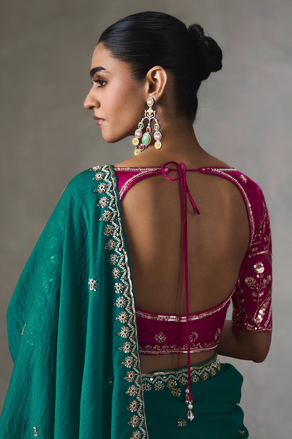 Teal Green Embroidered Silk Saree-SAR13400_3_SareeButa.com