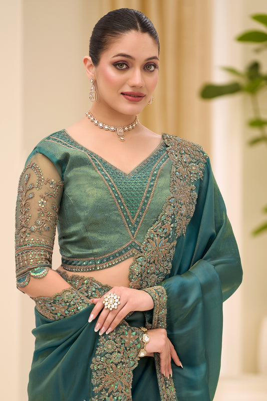 Teal Green Embroidered Tissue Saree-SAR12443_2_SareeButa.com