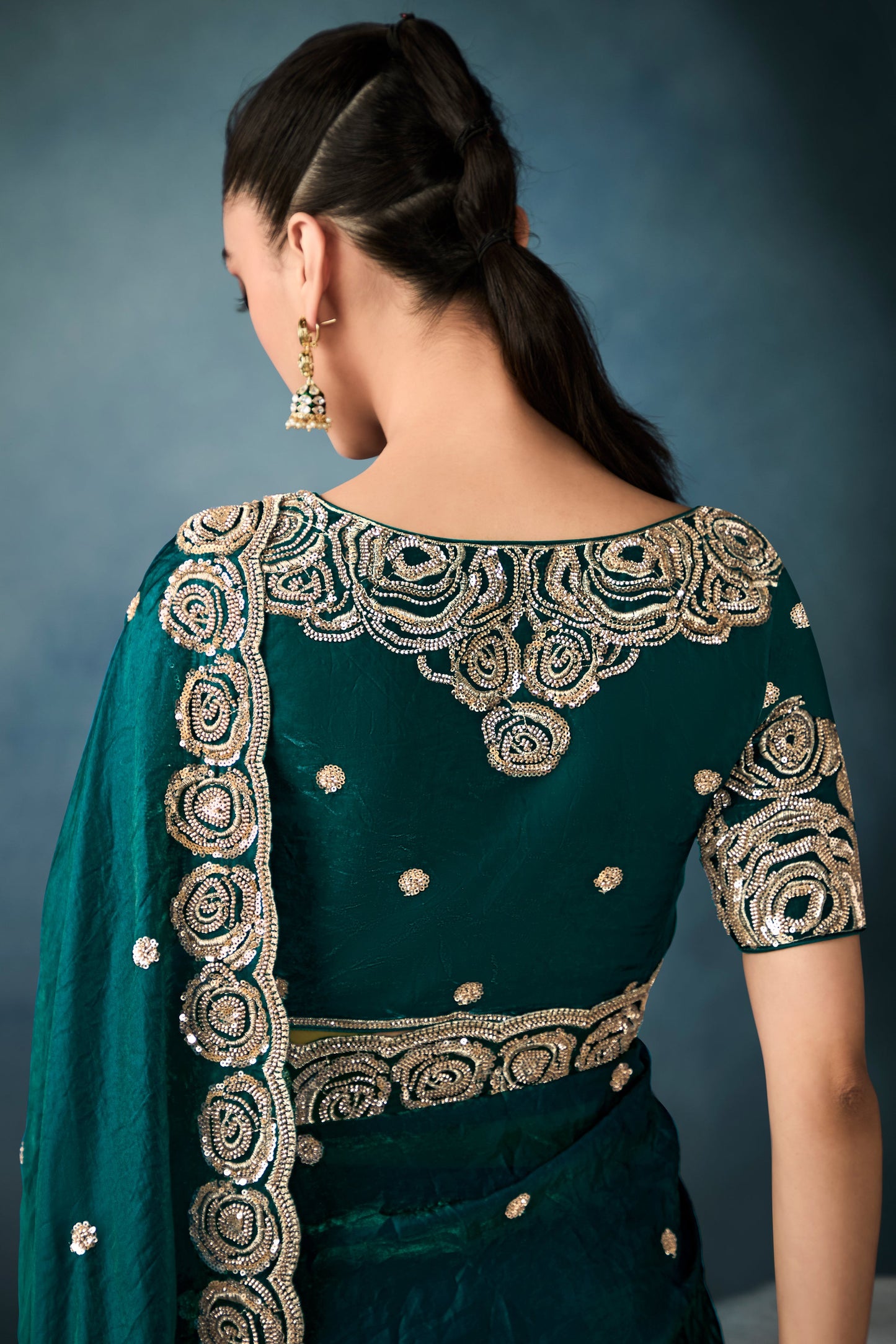 Teal Green Embroidered Tissue Saree-ZB134340_3_SareeButa.com