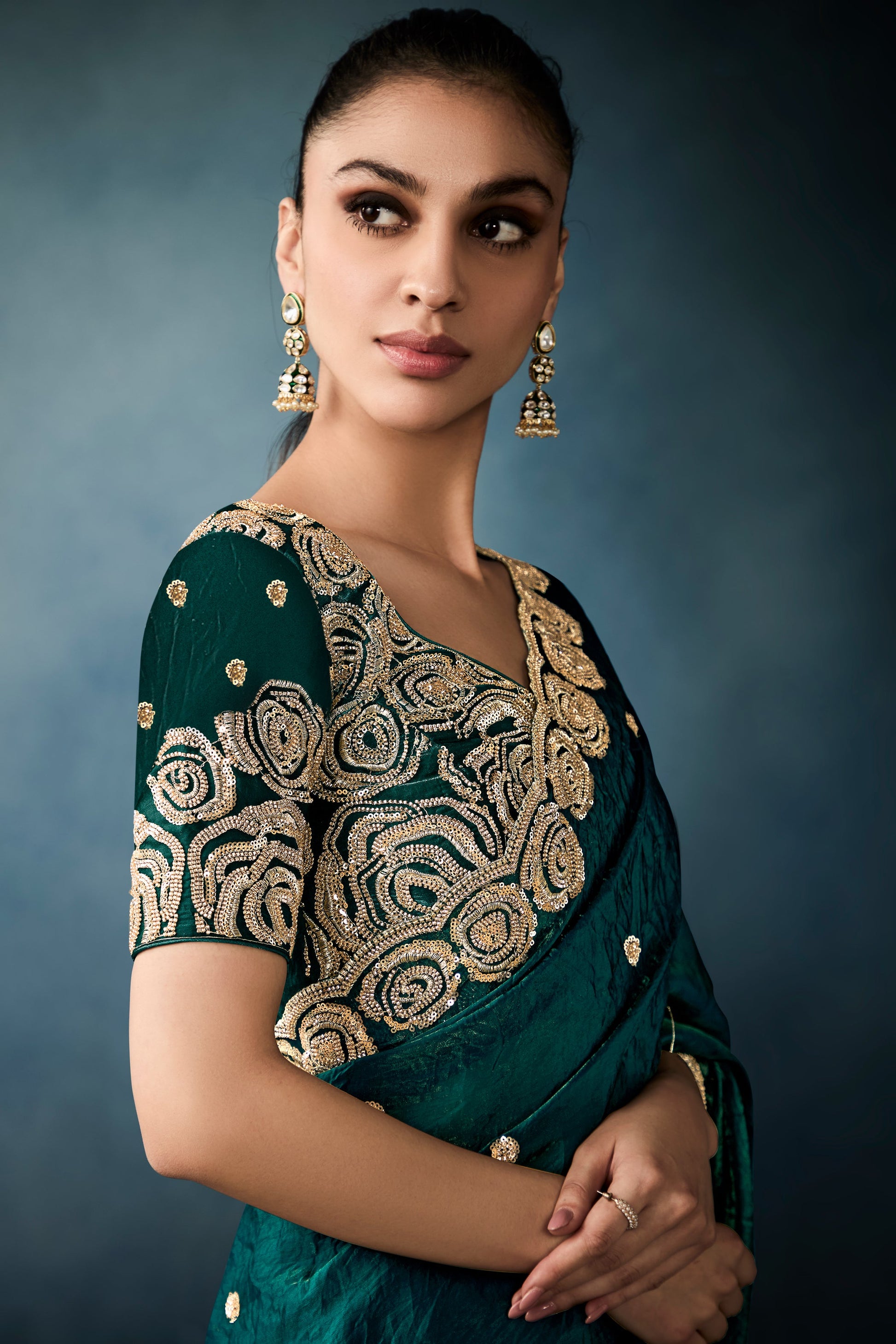 Teal Green Embroidered Tissue Saree-ZB134340_4_SareeButa.com