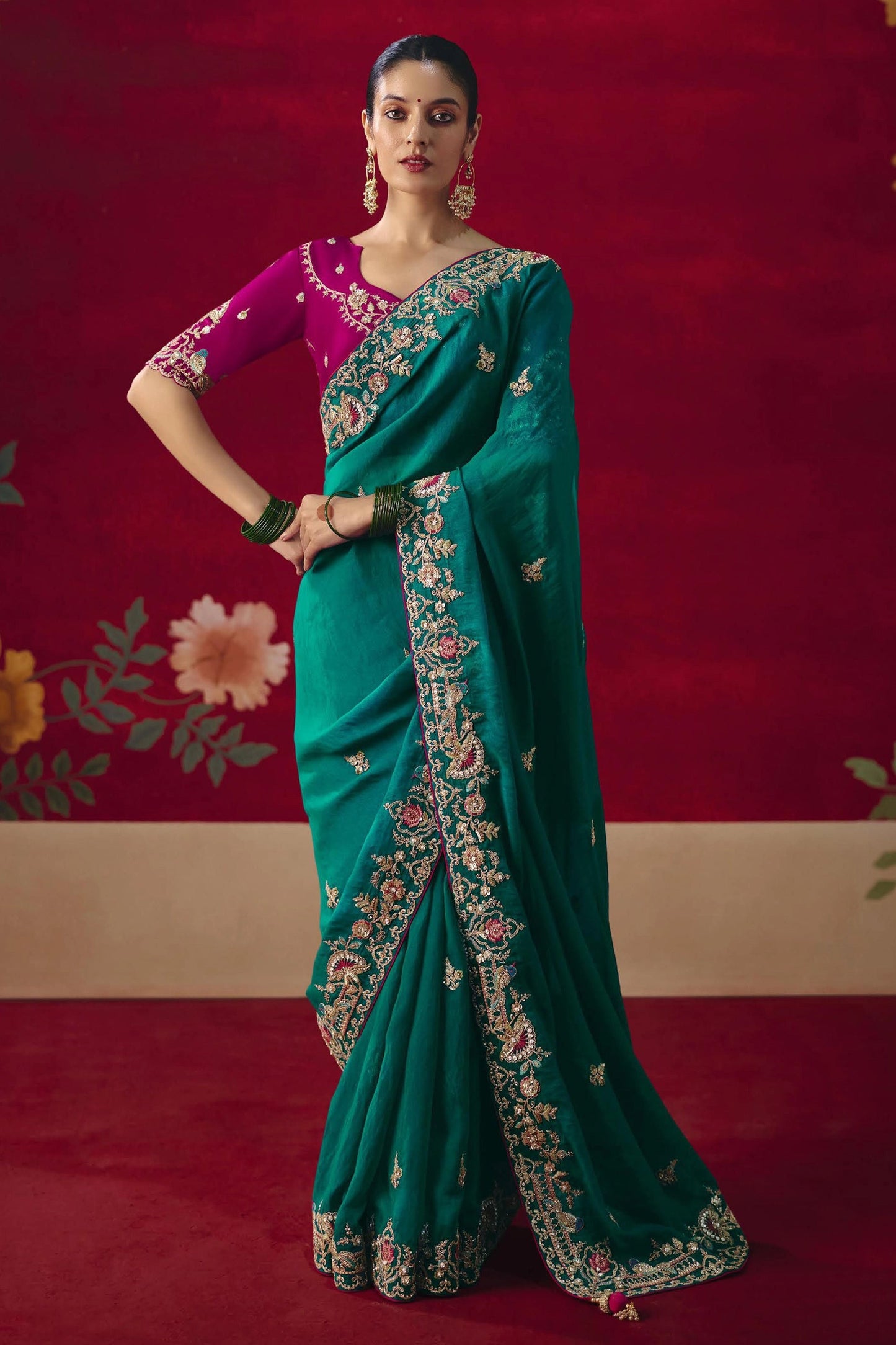 Teal Green Embroidered Tissue Silk Saree-SAR11450_1_SareeButa.com
