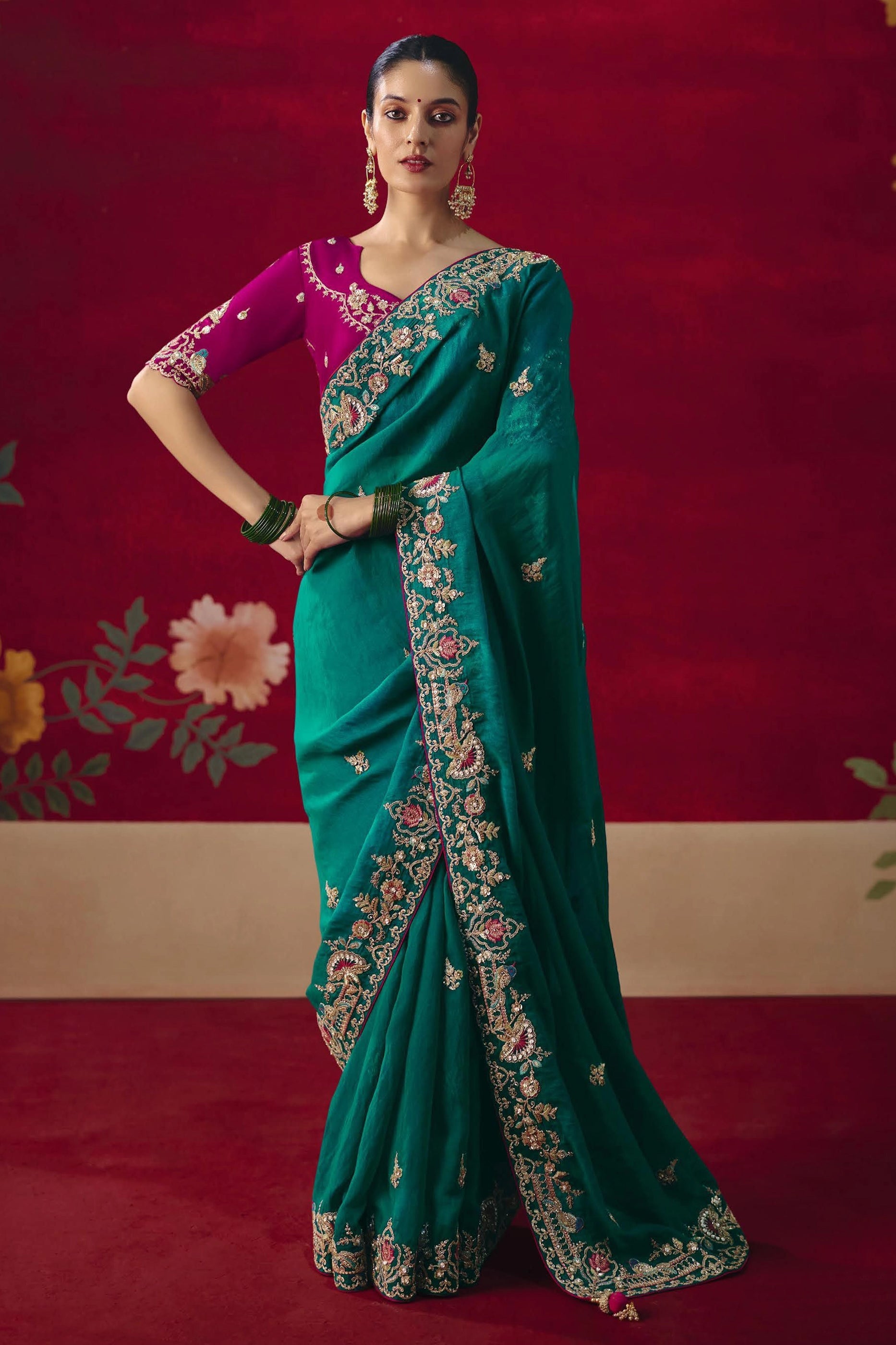 Teal Green Embroidered Tissue Silk Saree-SAR11450_1_SareeButa.com