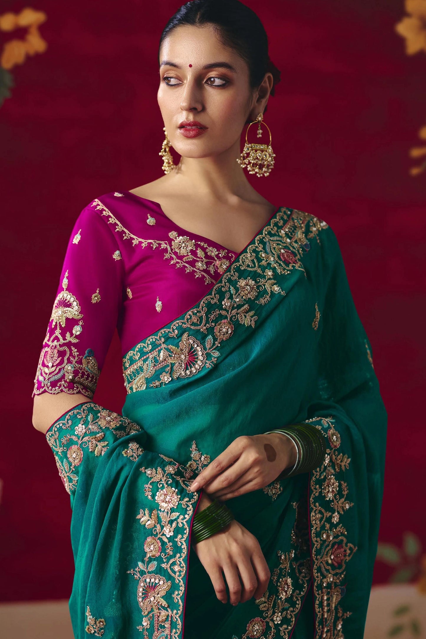 Teal Green Embroidered Tissue Silk Saree-SAR11450_4_SareeButa.com