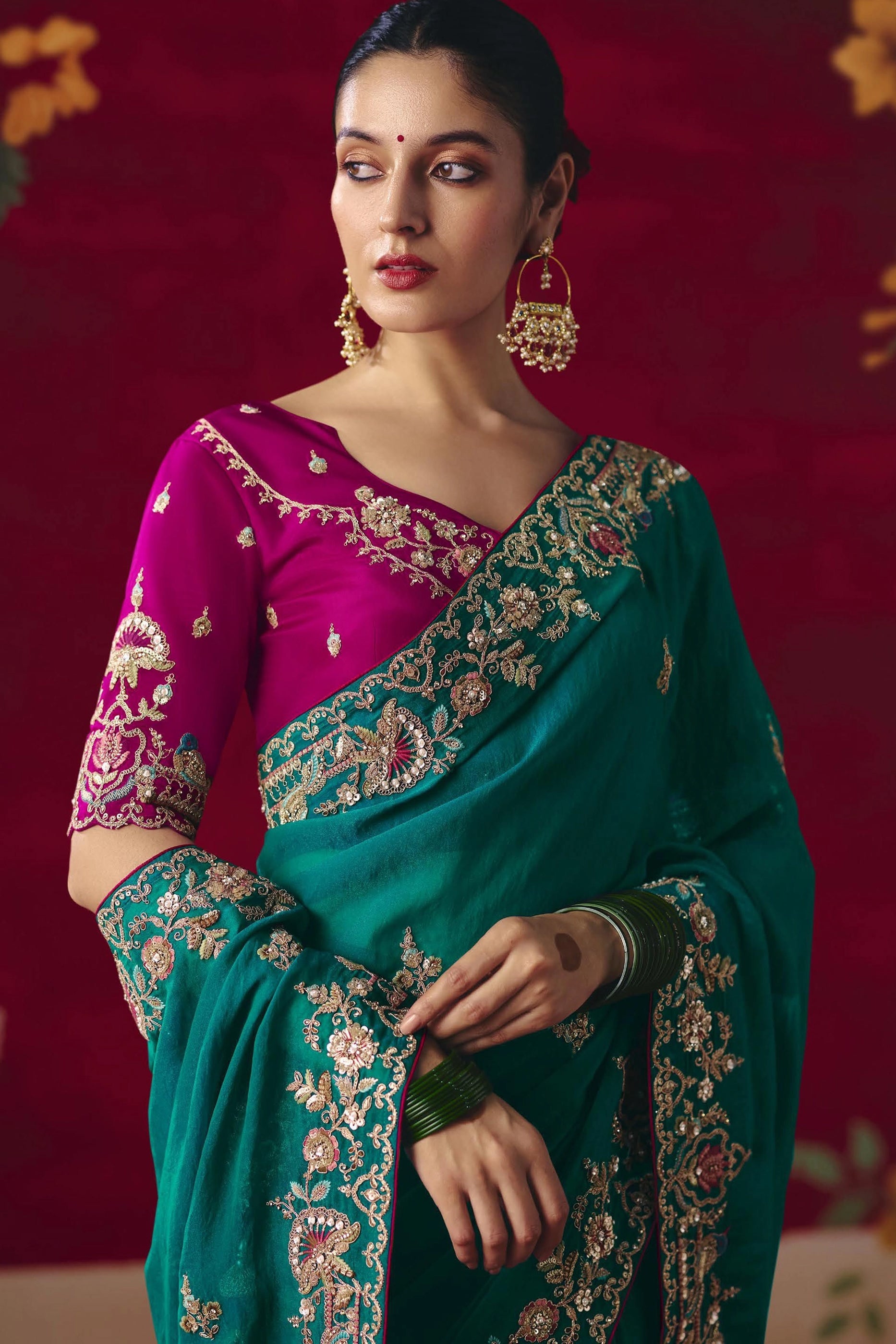Teal Green Embroidered Tissue Silk Saree-SAR11450_4_SareeButa.com