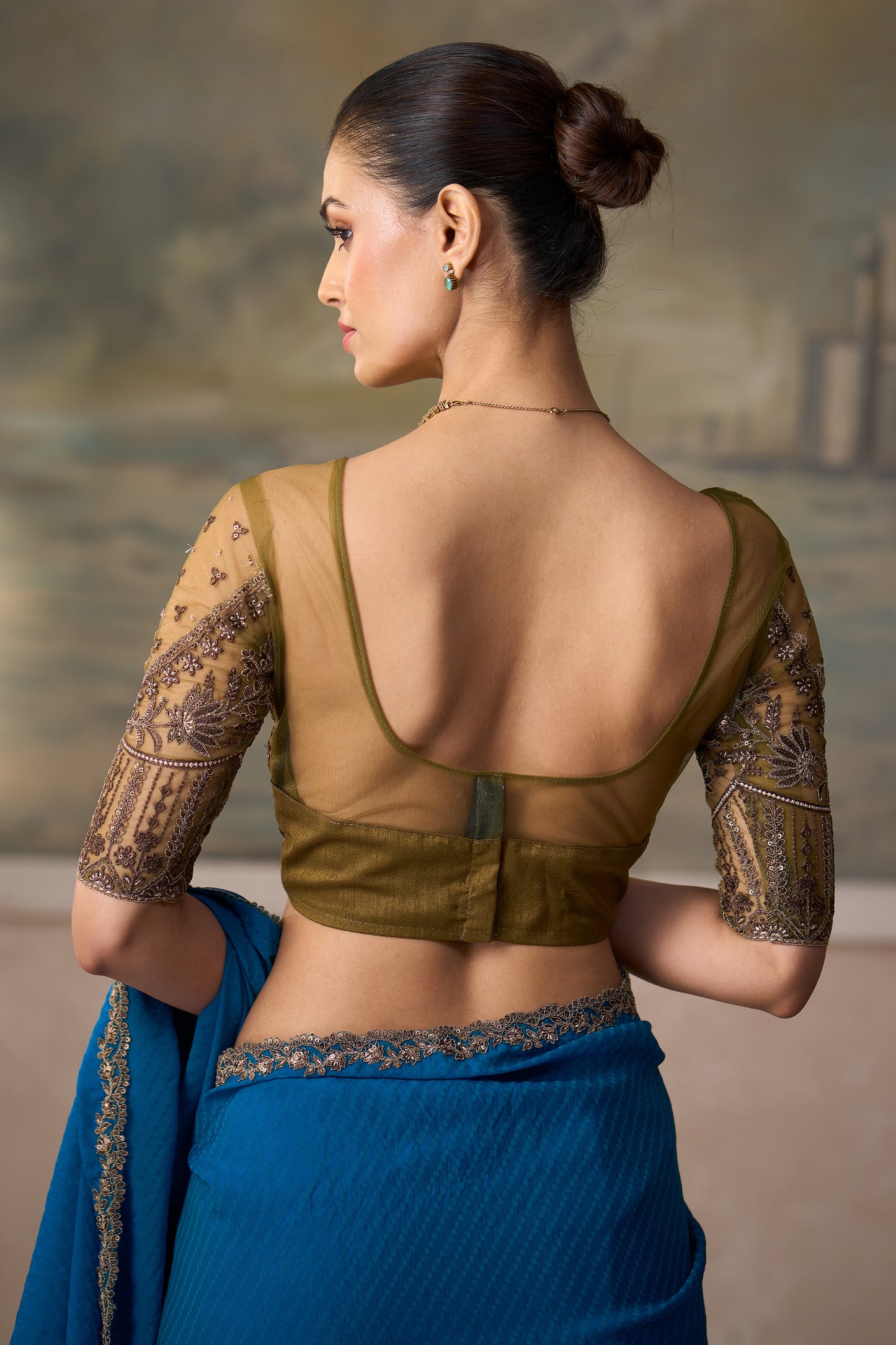 Teal Green Jacquard Satin Georgette Saree-SAR13178_4_SareeButa.com