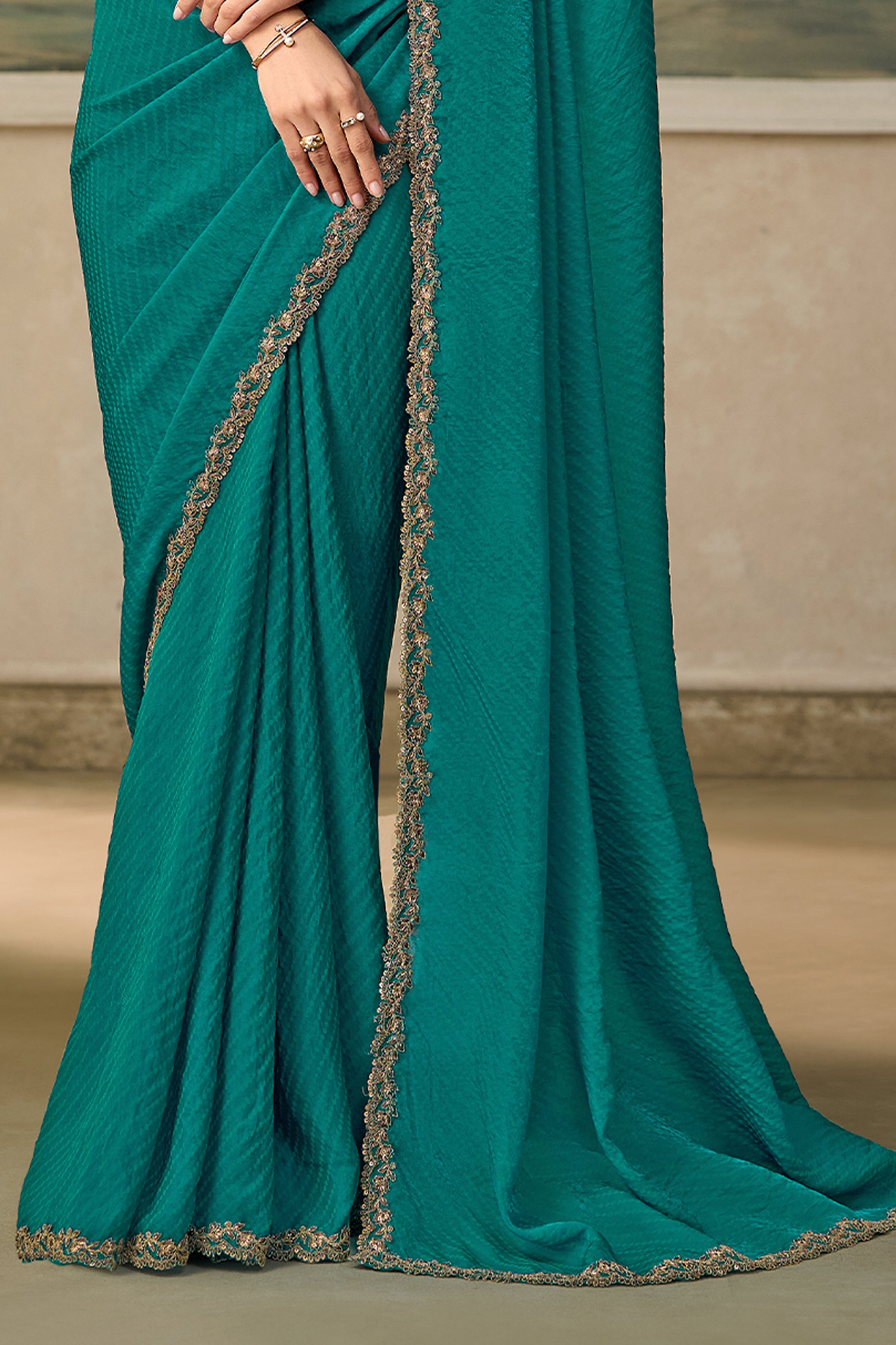 Teal Green Jacquard Satin Georgette Saree-SAR13178_6_SareeButa.com