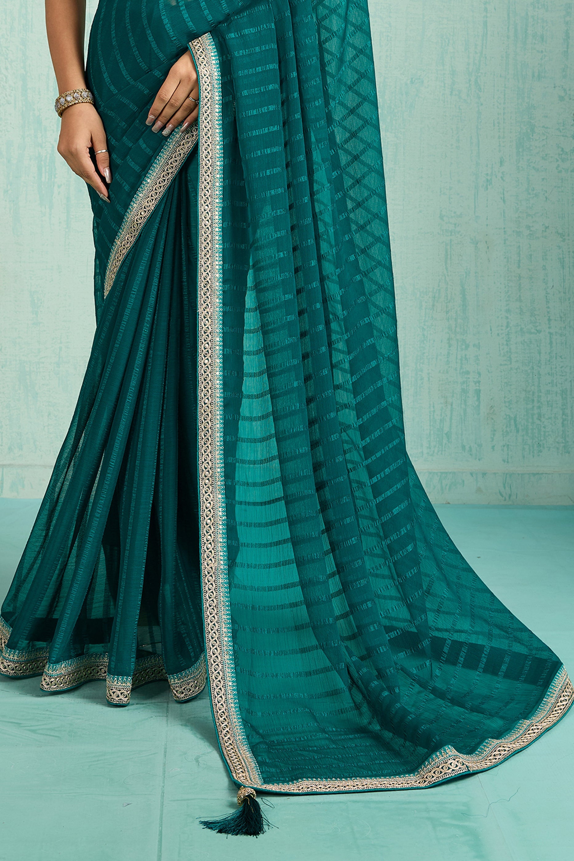 Teal Green Lace Work Chiffon Saree-SAR10621_5_SareeButa.com