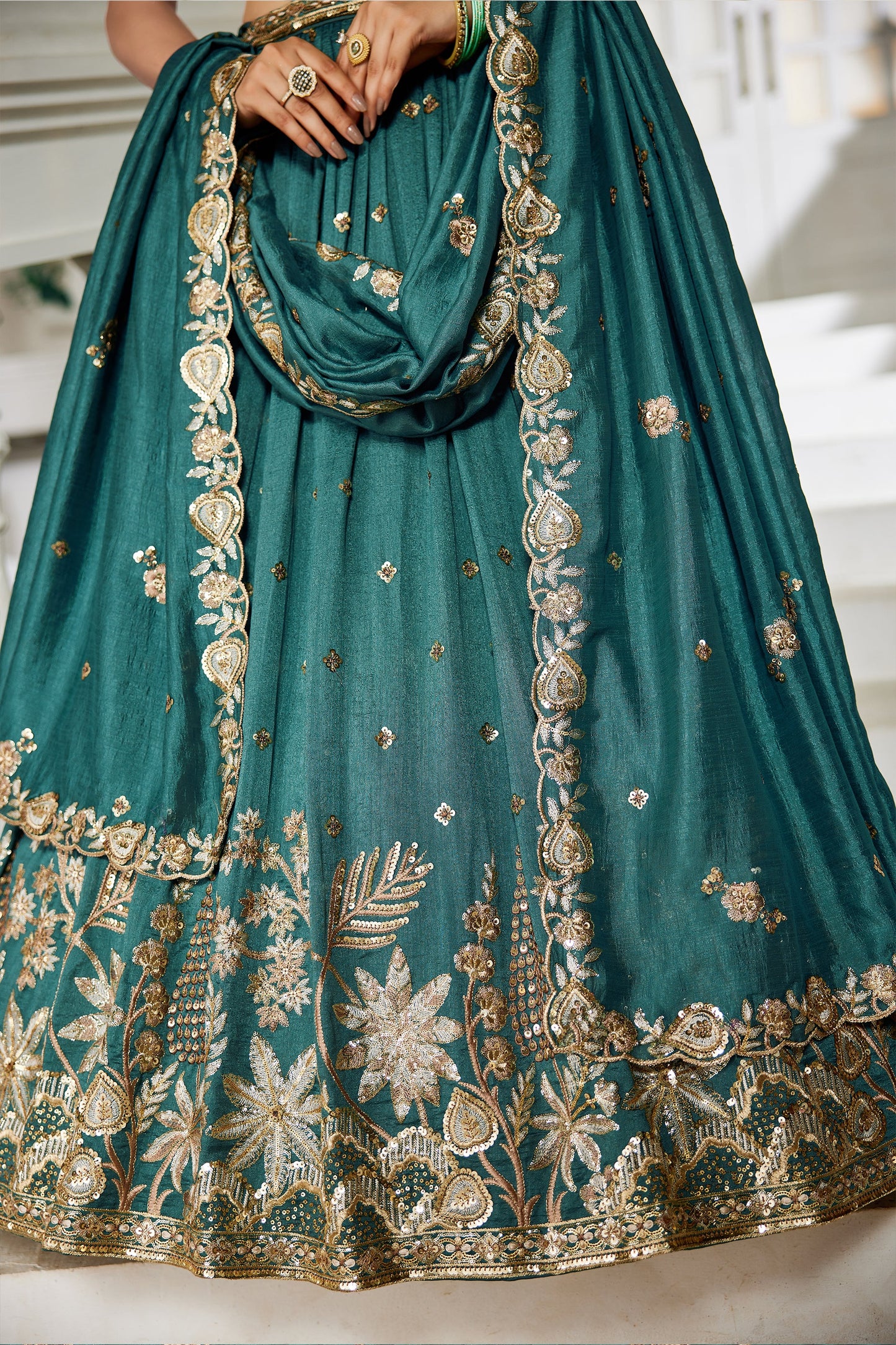 Teal Green Readymade Embroidered Georgette Lehenga-SAR10077_5_SareeButa.com