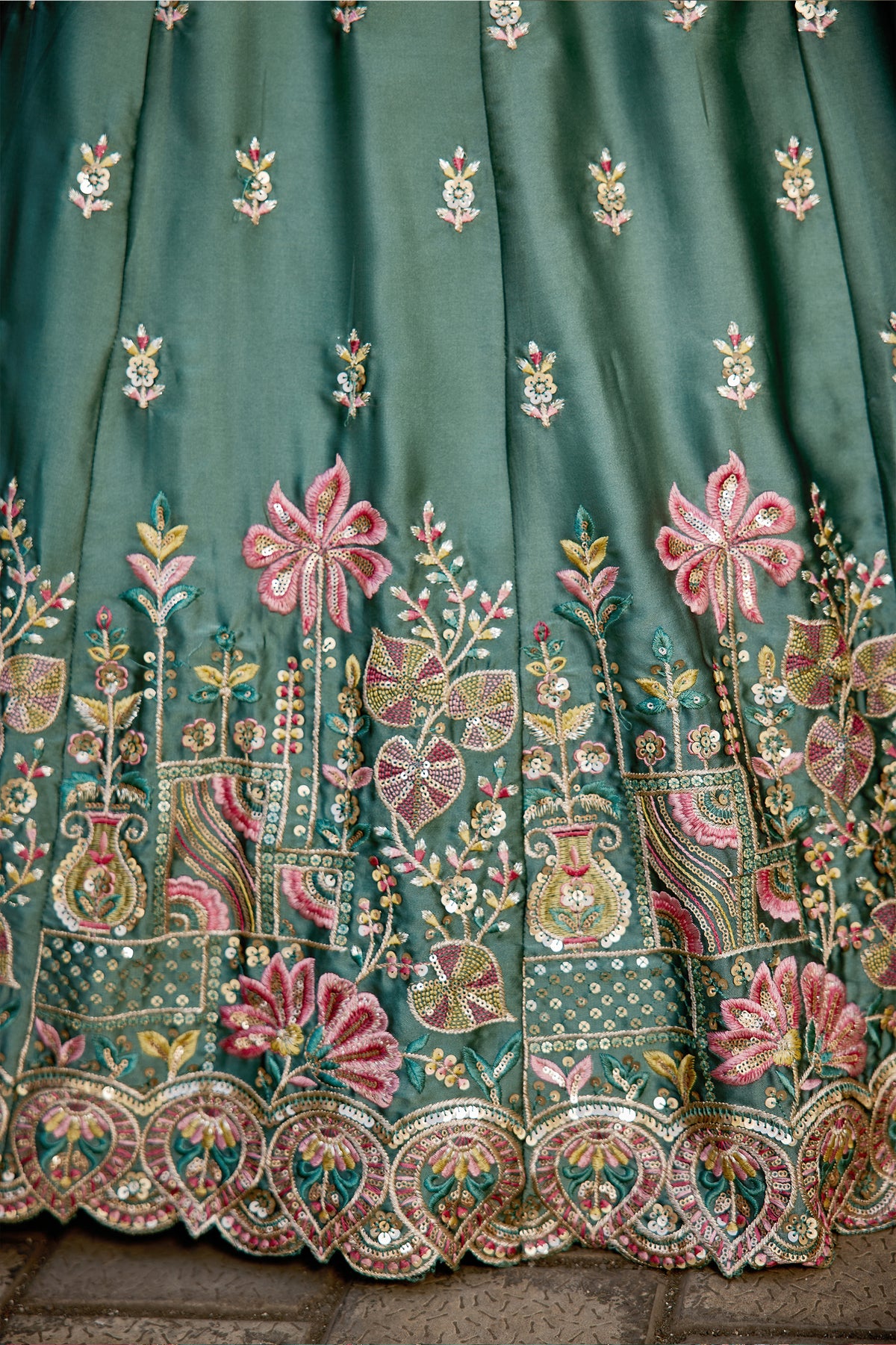 Teal Green Semi Stitched Embroidered Georgette Lehenga-SAR12854_4_SareeButa.com