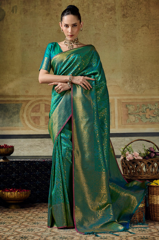 Teal Green Woven Silk Saree-SAR12913_1_SareeButa.com