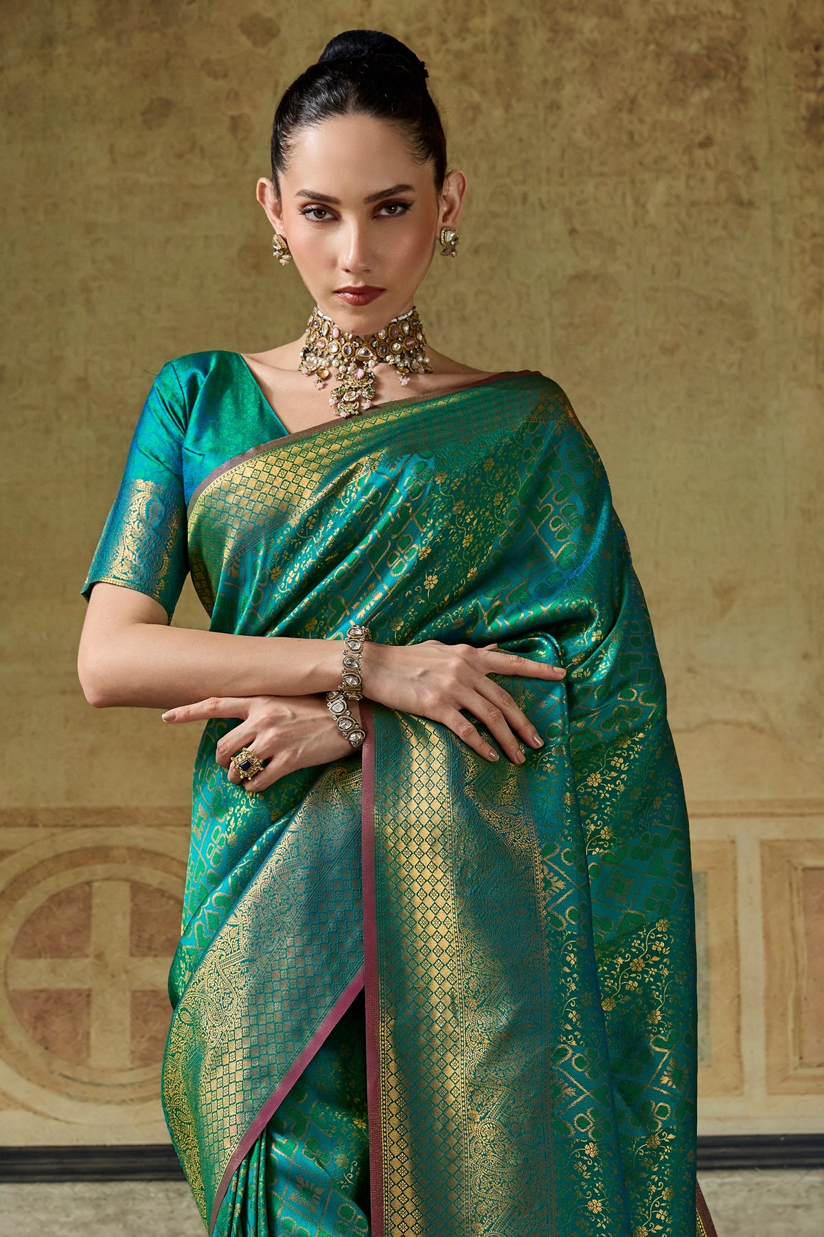 Teal Green Woven Silk Saree-SAR12913_2_SareeButa.com