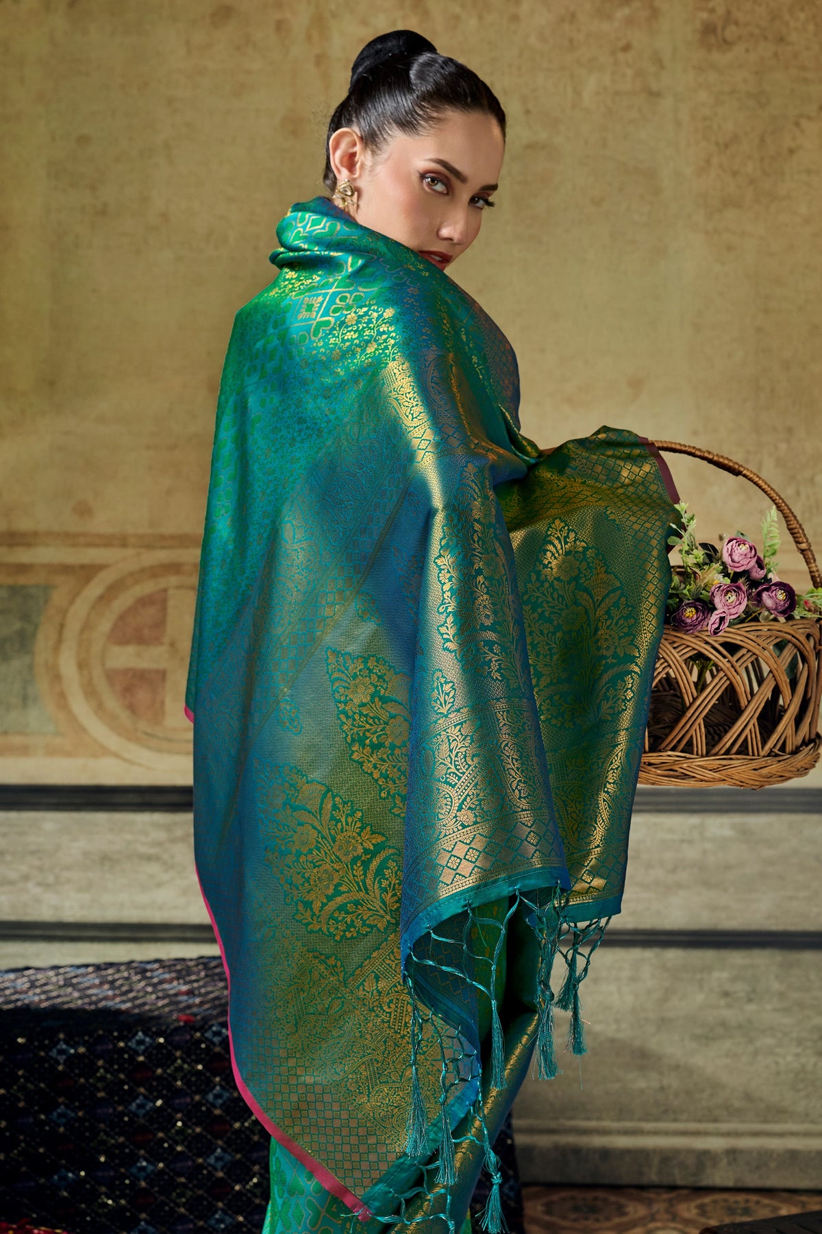 Teal Green Woven Silk Saree-SAR12913_3_SareeButa.com