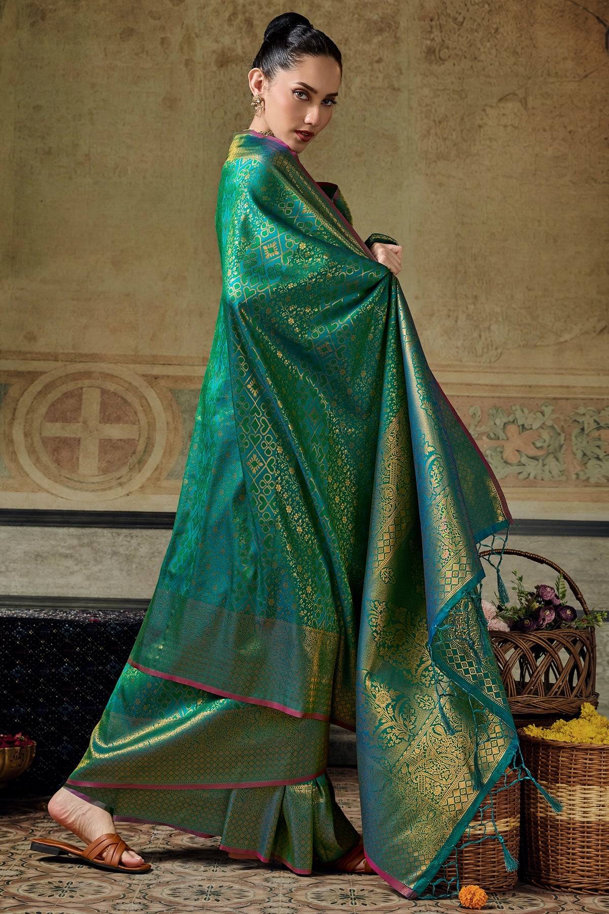 Teal Green Woven Silk Saree-SAR12913_4_SareeButa.com