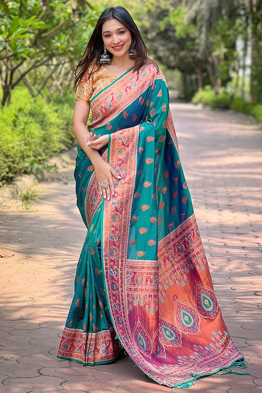 Teal Paithani Saree-ZB133106_1_SareeButa.com