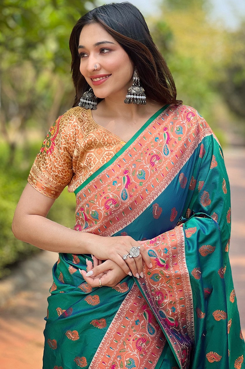 Teal Paithani Saree-ZB133106_2_SareeButa.com