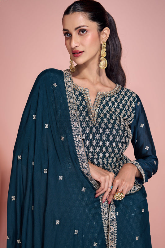 Teal Readymade Embroidered Chinon Silk Sharara Suit-SS429_2_SareeButa.com