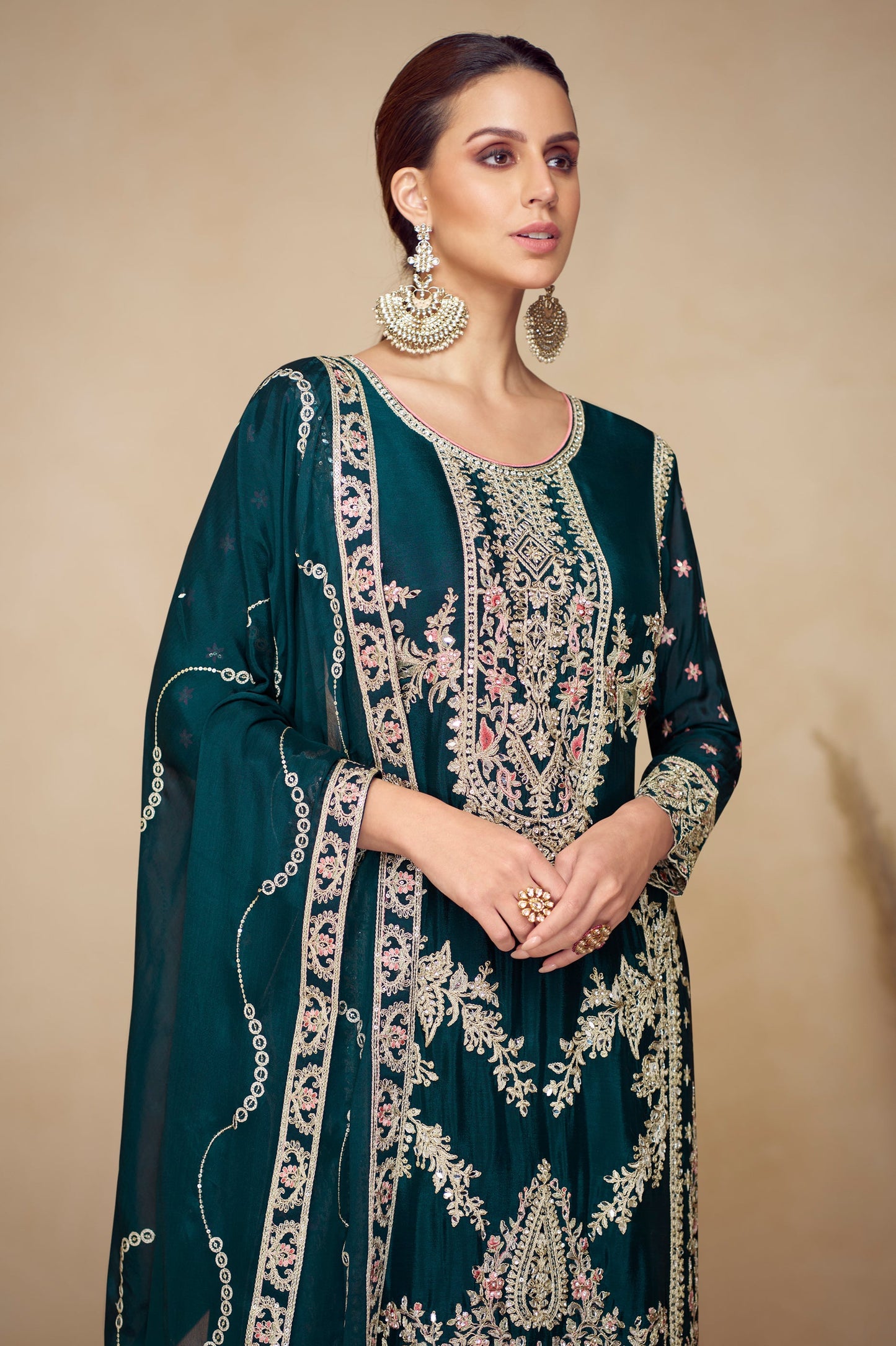 Teal Readymade Embroidered Chinon Suit-SAR10492_3_SareeButa.com