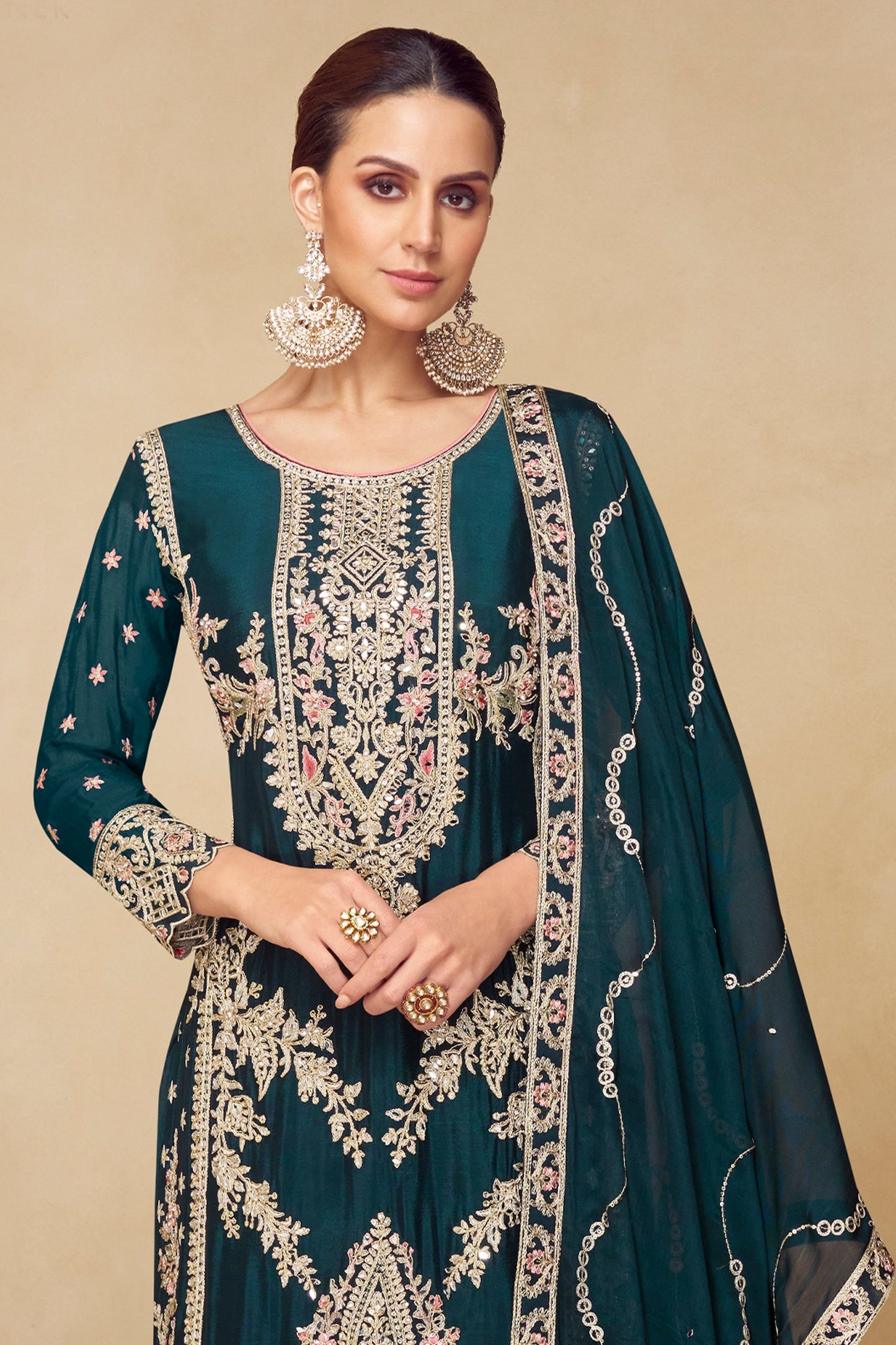 Teal Readymade Embroidered Chinon Suit-SAR10492_5_SareeButa.com
