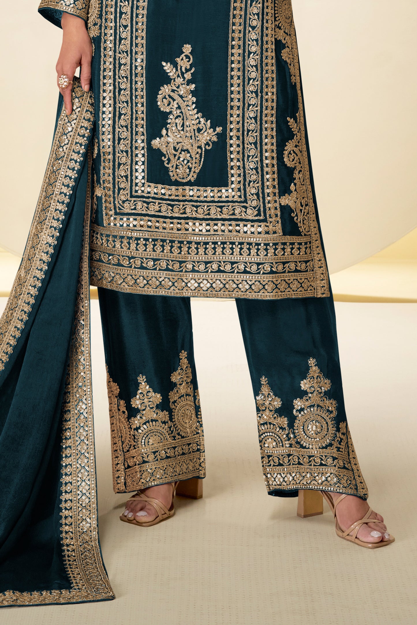 Teal Readymade Embroidered Chinon Suit-SAR12220_5_SareeButa.com