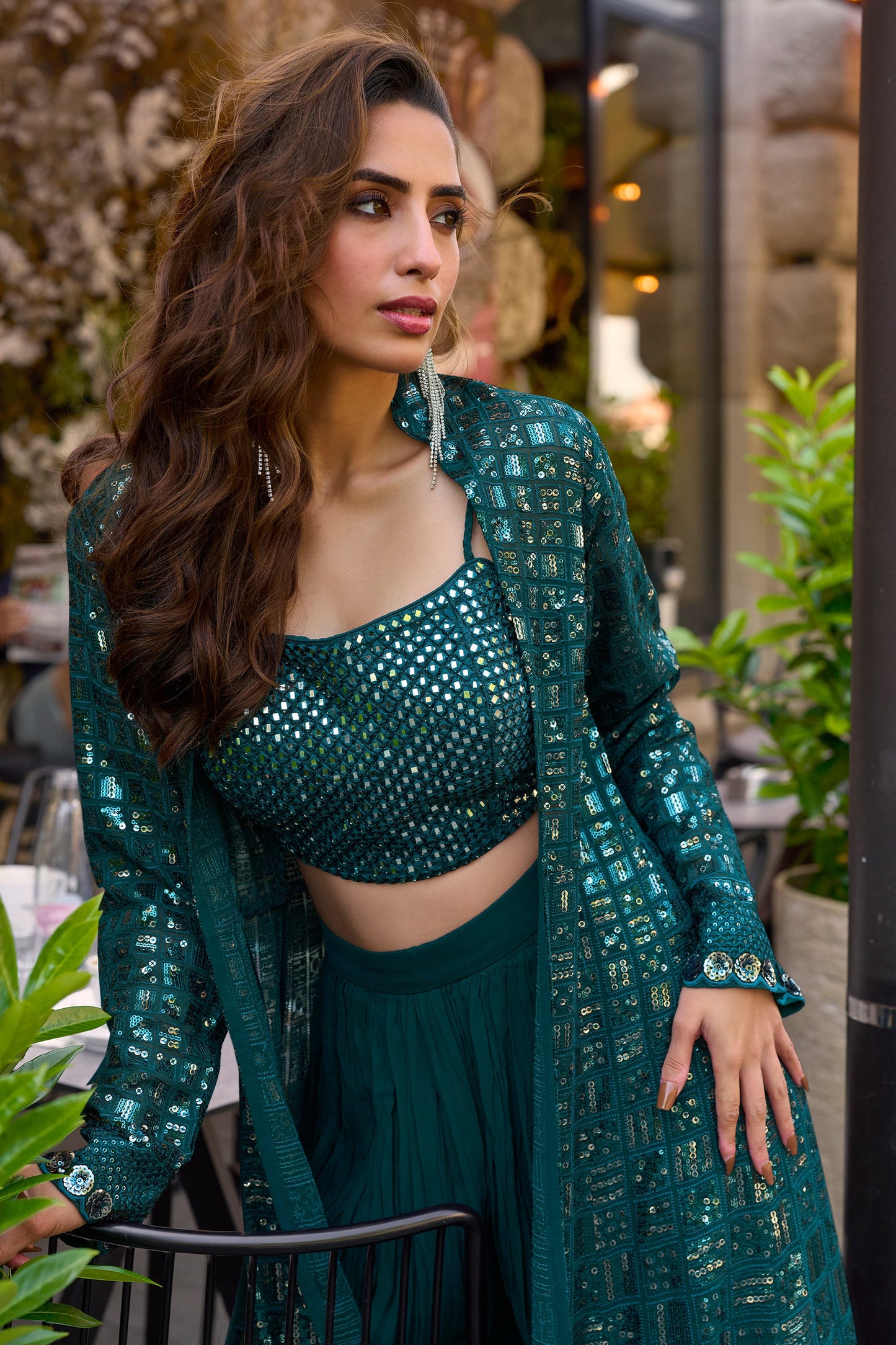 Teal Readymade Sequined Georgette Palazzo Set-SAR10516_3_SareeButa.com