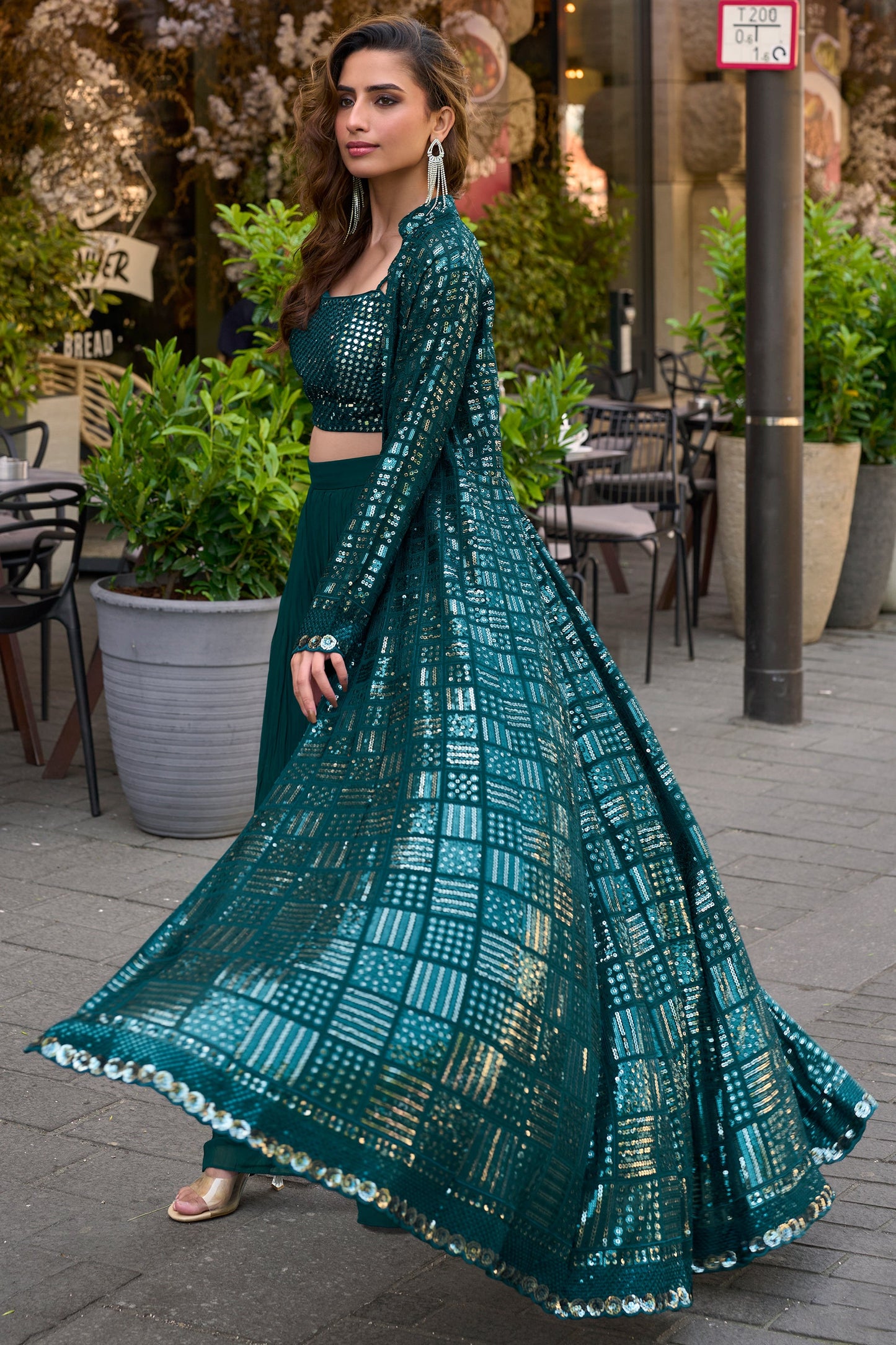 Teal Readymade Sequined Georgette Palazzo Set-SAR10516_4_SareeButa.com